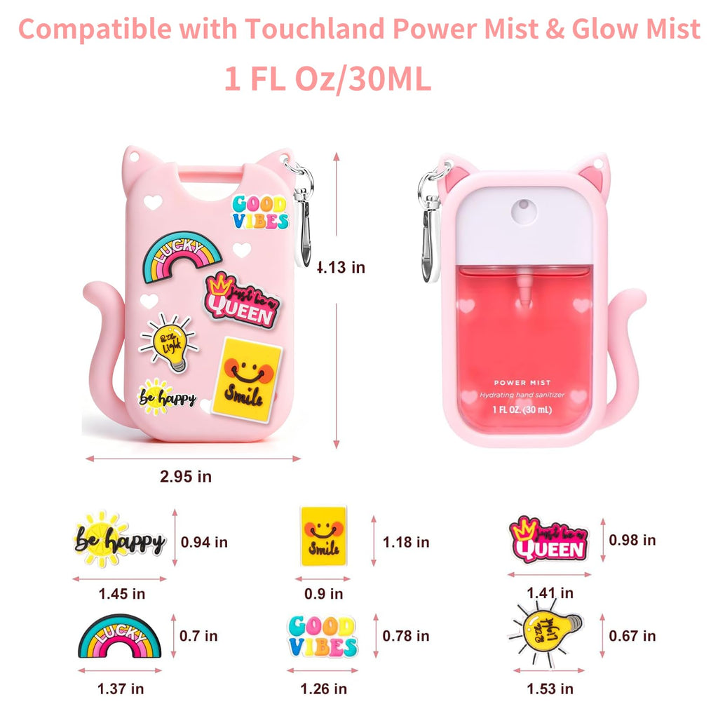 SYLYCANN Silicone Case for Touchland 1oz Spray – Cute Cat-Ear Case, Keychain & 8 Charms