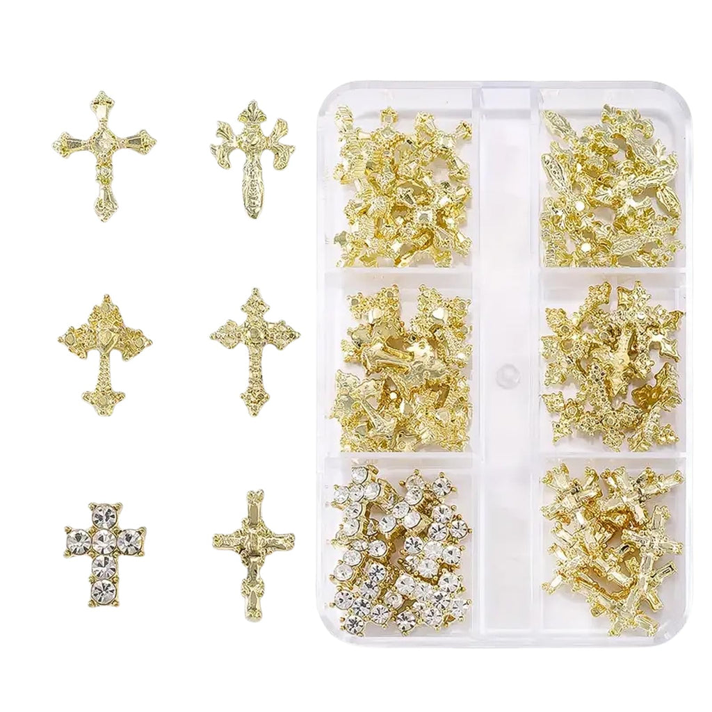 Symphonyw 3D Cross Nail Charms – 60 Pcs Gold Alloy Nail Decorations for Nails & DIY Crafts