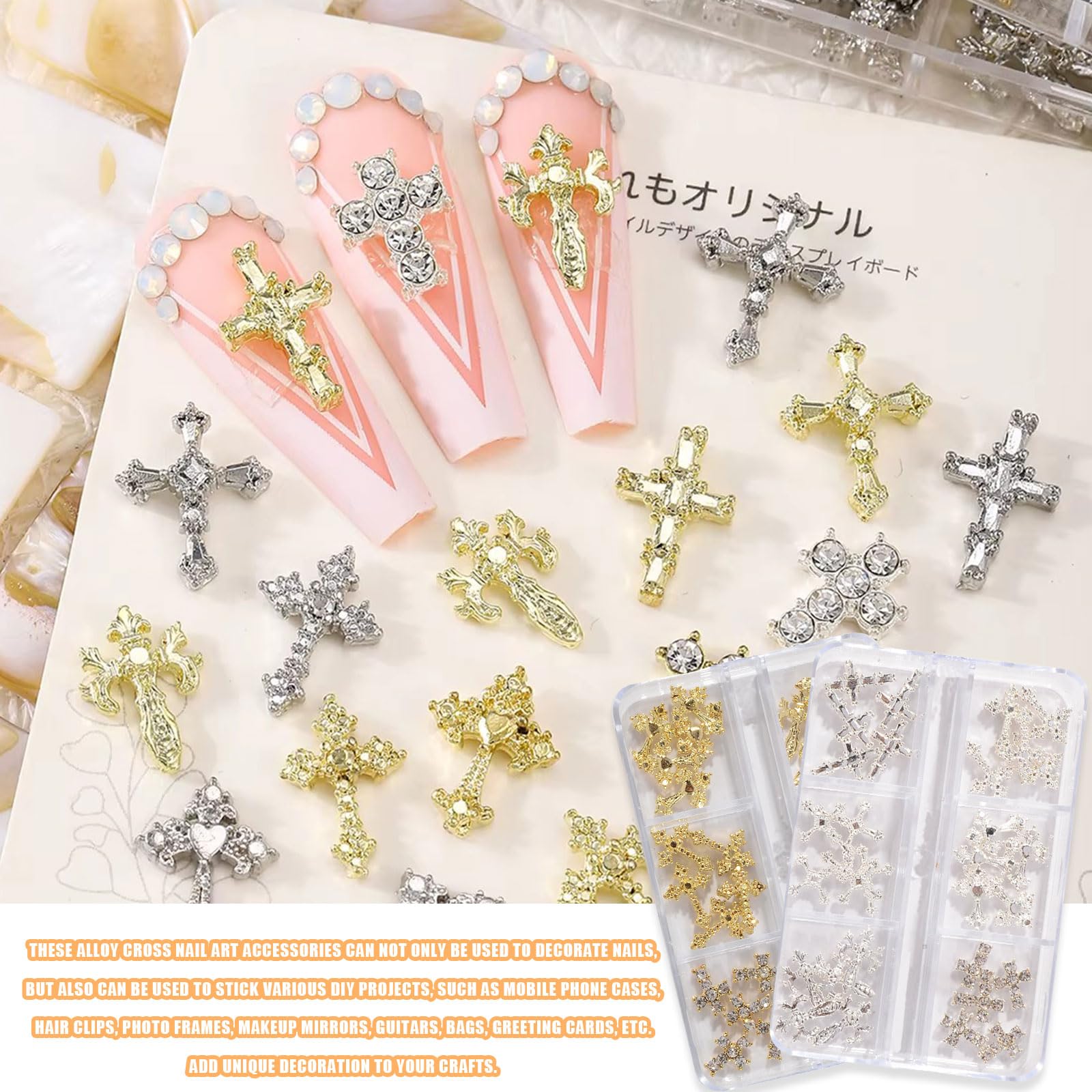 Symphonyw 3D Cross Nail Charms – 60 Pcs Gold Alloy Nail Decorations for Nails & DIY Crafts