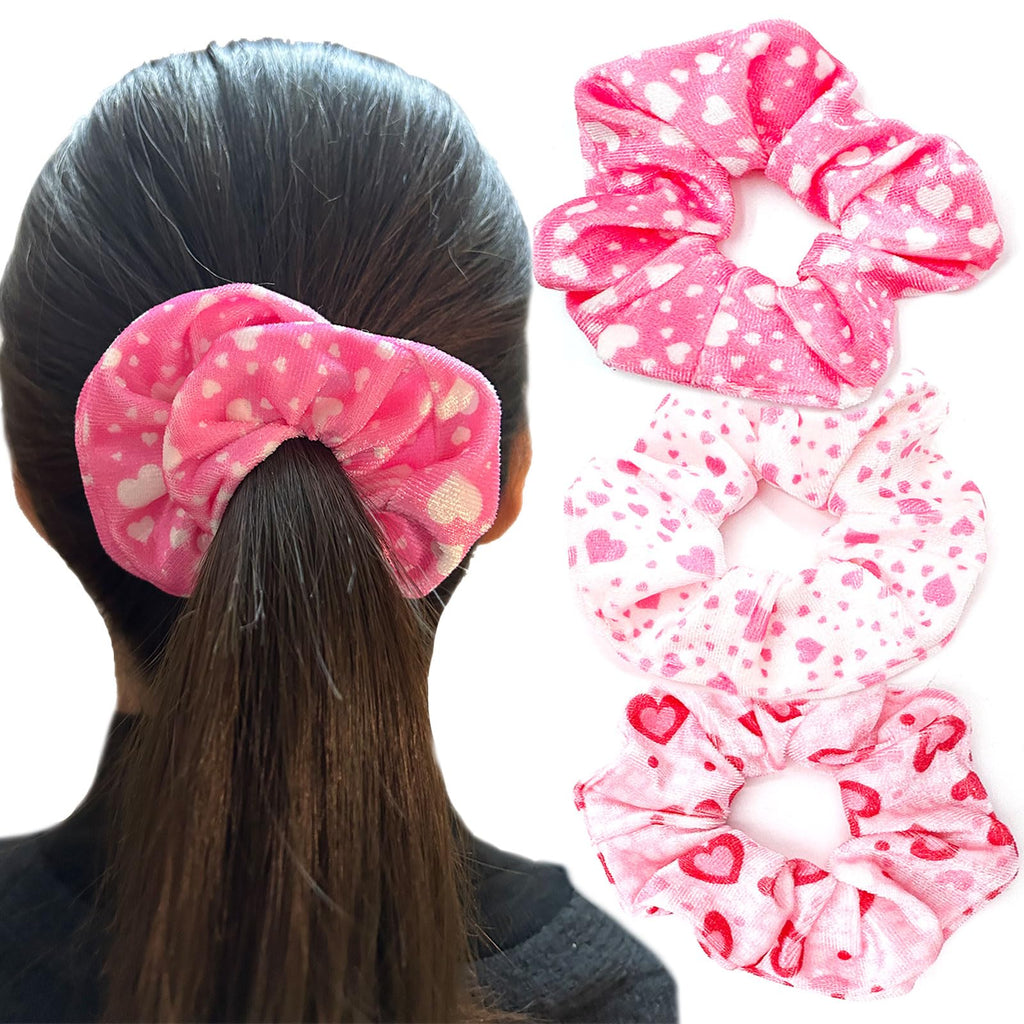syyoo Valentine's Day Hair Ties - Red Heart Scrunchies, Pink Soft Elastic Hair Bands for Women & Girls