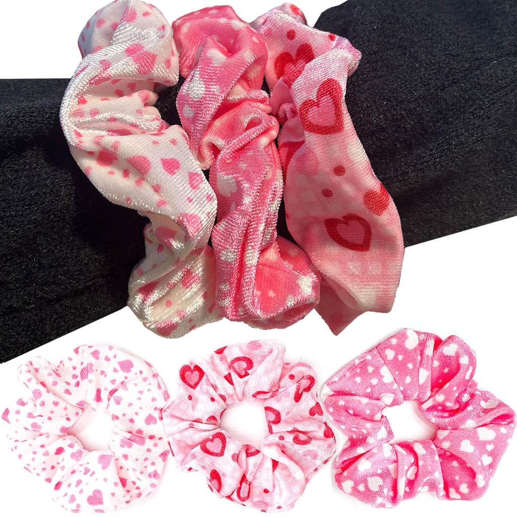 syyoo Valentine's Day Hair Ties - Red Heart Scrunchies, Pink Soft Elastic Hair Bands for Women & Girls