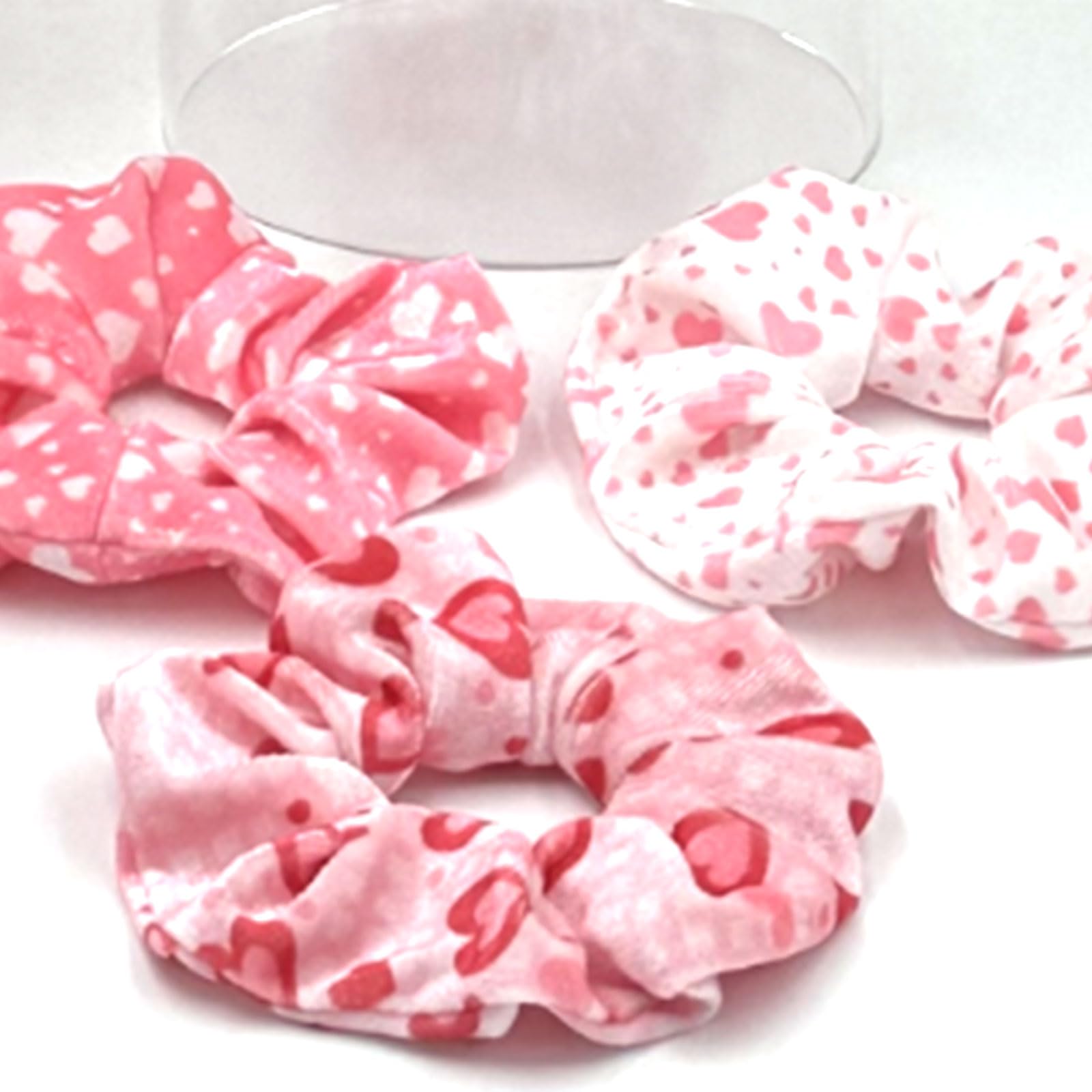 syyoo Valentine's Day Hair Ties - Red Heart Scrunchies, Pink Soft Elastic Hair Bands for Women & Girls