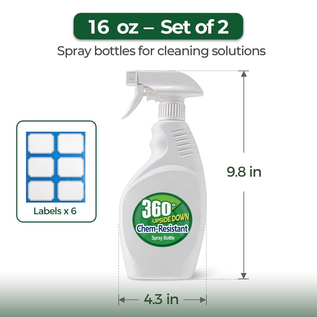 T4U 16 oz Spray Bottles – Heavy-Duty, Chemical-Resistant, 2-Pack