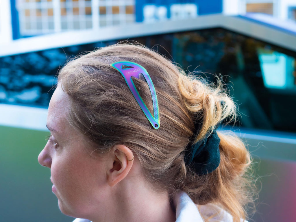 Tacticlip Cyberpunk XL Snap Clip Multitool – Iridescent Stainless Steel, 2-Pack for Thick Hair