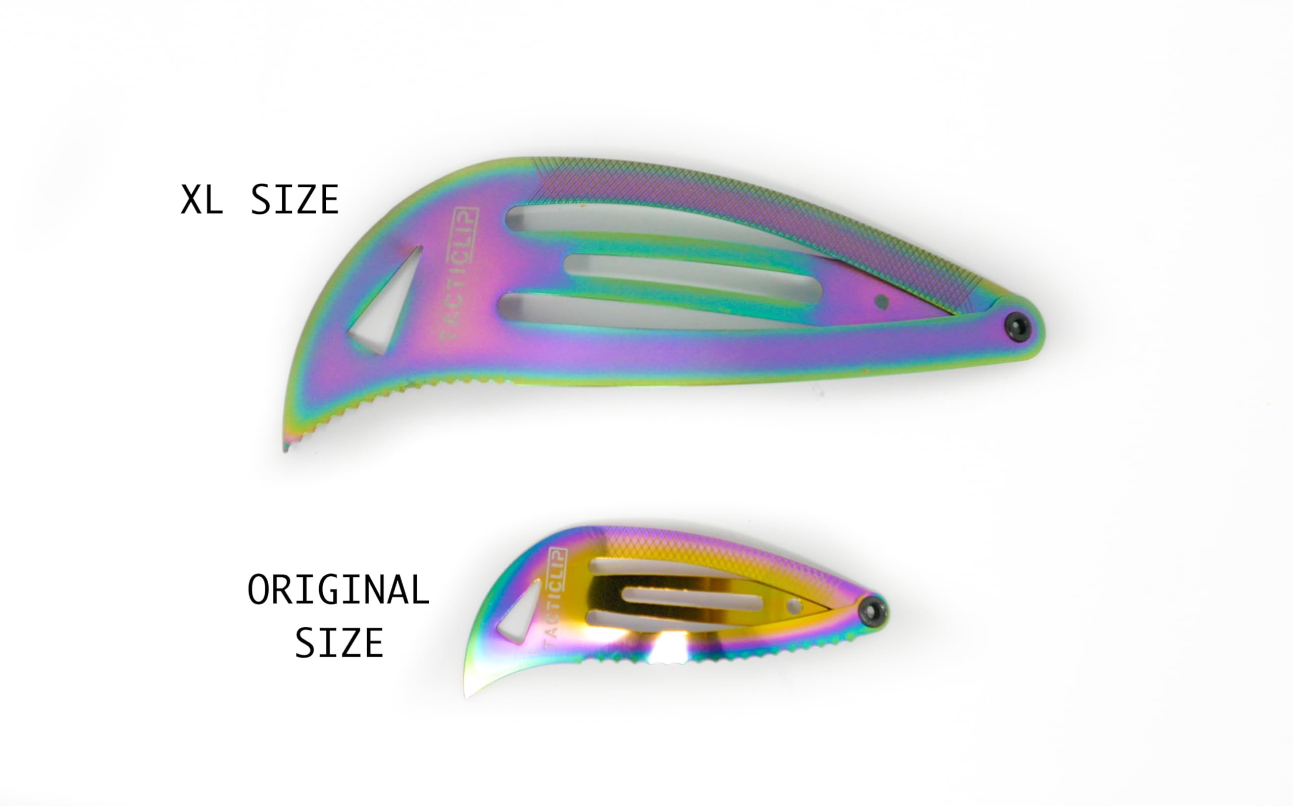 Tacticlip Cyberpunk XL Snap Clip Multitool – Iridescent Stainless Steel, 2-Pack for Thick Hair