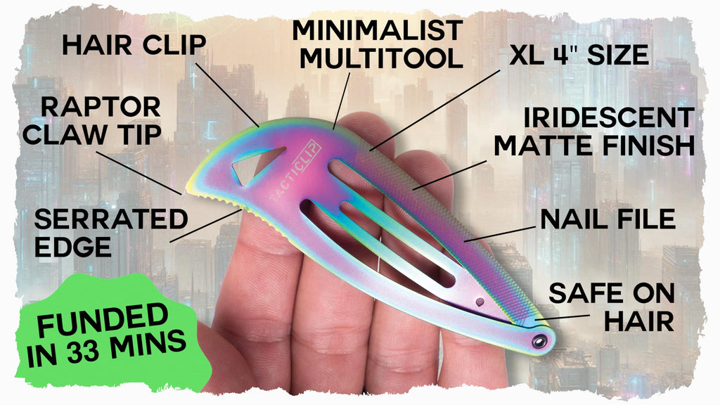 Tacticlip Cyberpunk XL Snap Clip Multitool – Iridescent Stainless Steel, 2-Pack for Thick Hair