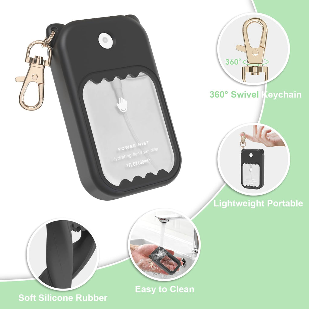 taessv Hand Sanitizer Case for Touchland – Silicone Case with 360° Swivel Keychain (Black)