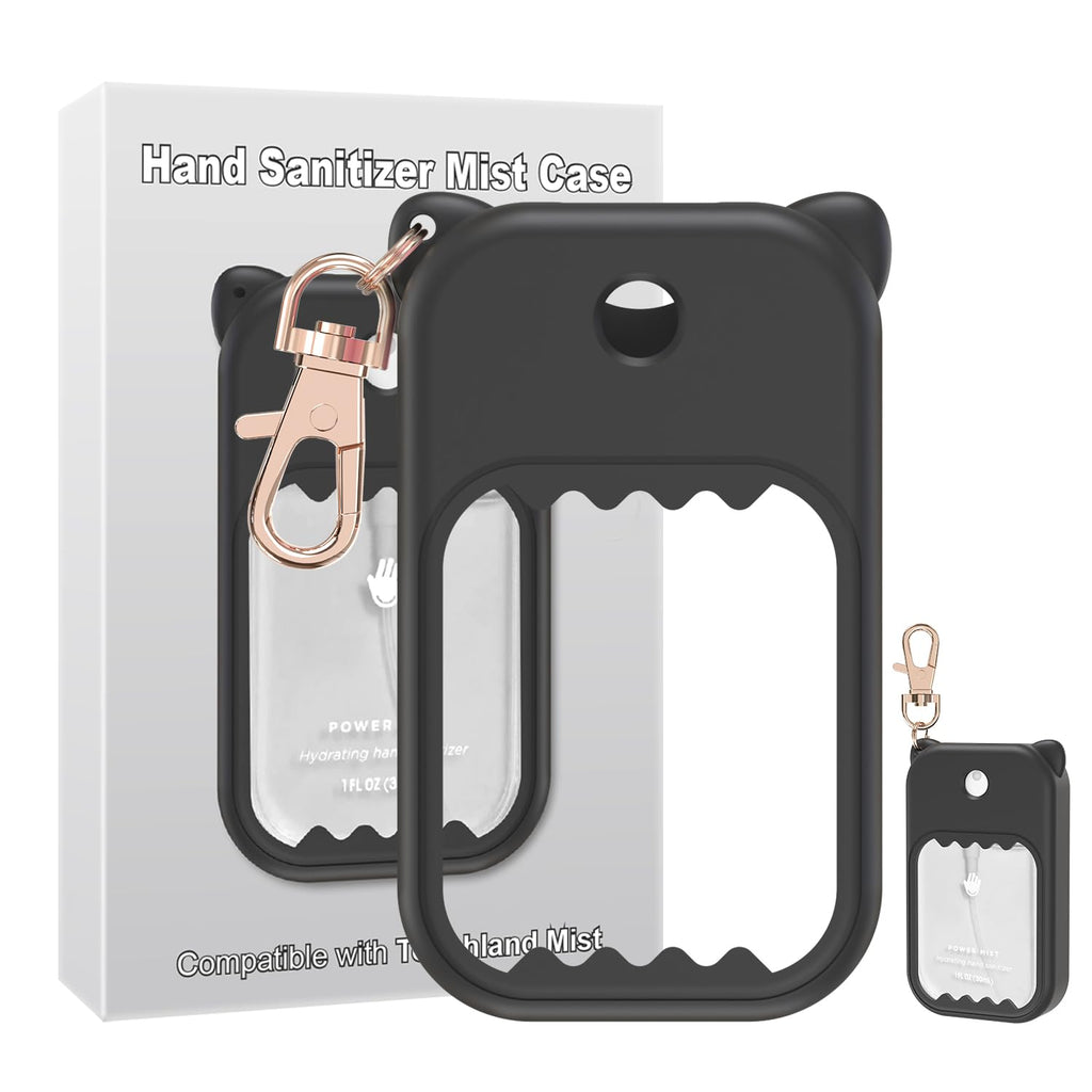 taessv Hand Sanitizer Case for Touchland – Silicone Case with 360° Swivel Keychain (Black)