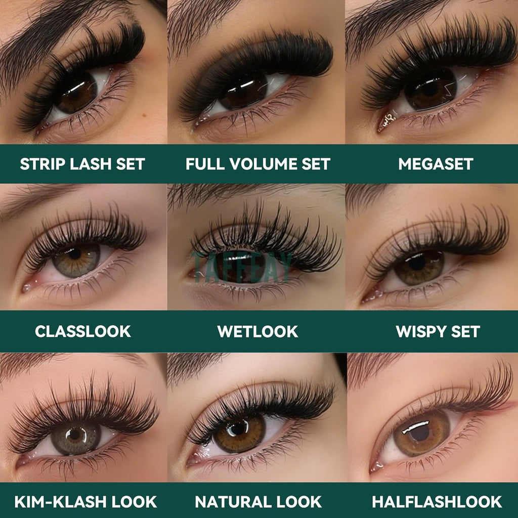 TAFFEAY Cashmere Lash Extensions – Classic & Volume, 0.03–0.15mm, C/CC/D/B/J Curl, 8–20mm, 16-Row Tray, Matte Black (0.07D13mm)
