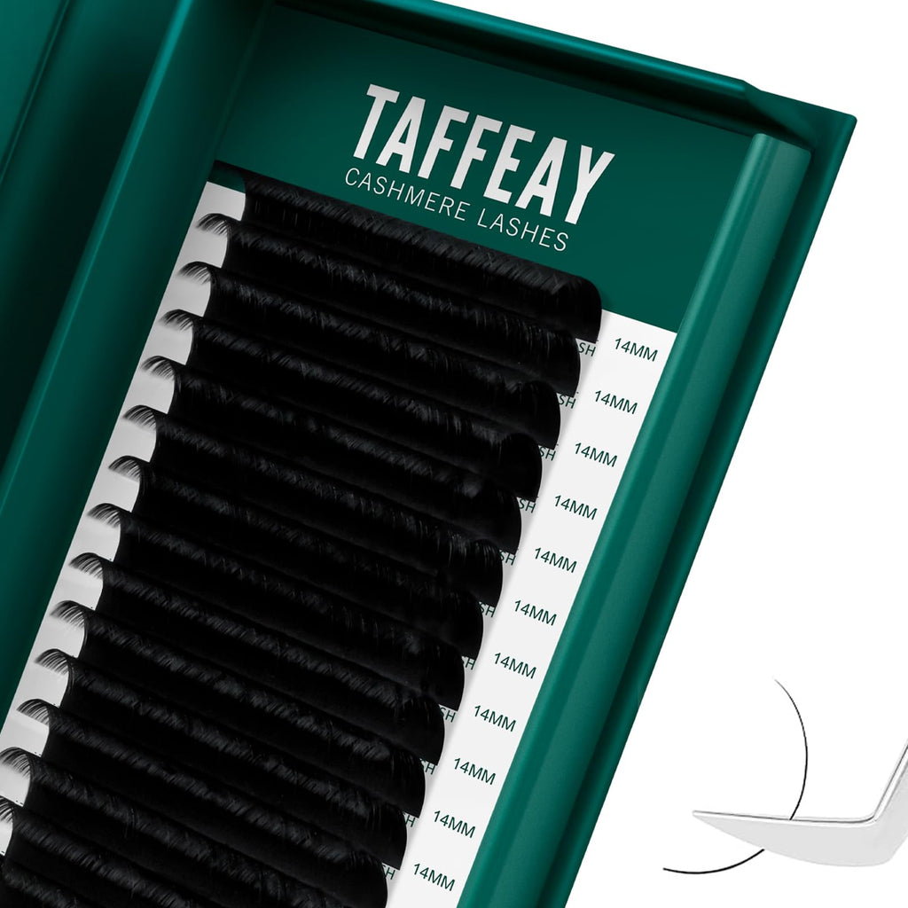 TAFFEAY Cashmere Classic & Volume Lash Extensions – 0.03-0.15mm, 8-20mm, Matte Black | 16 Rows
