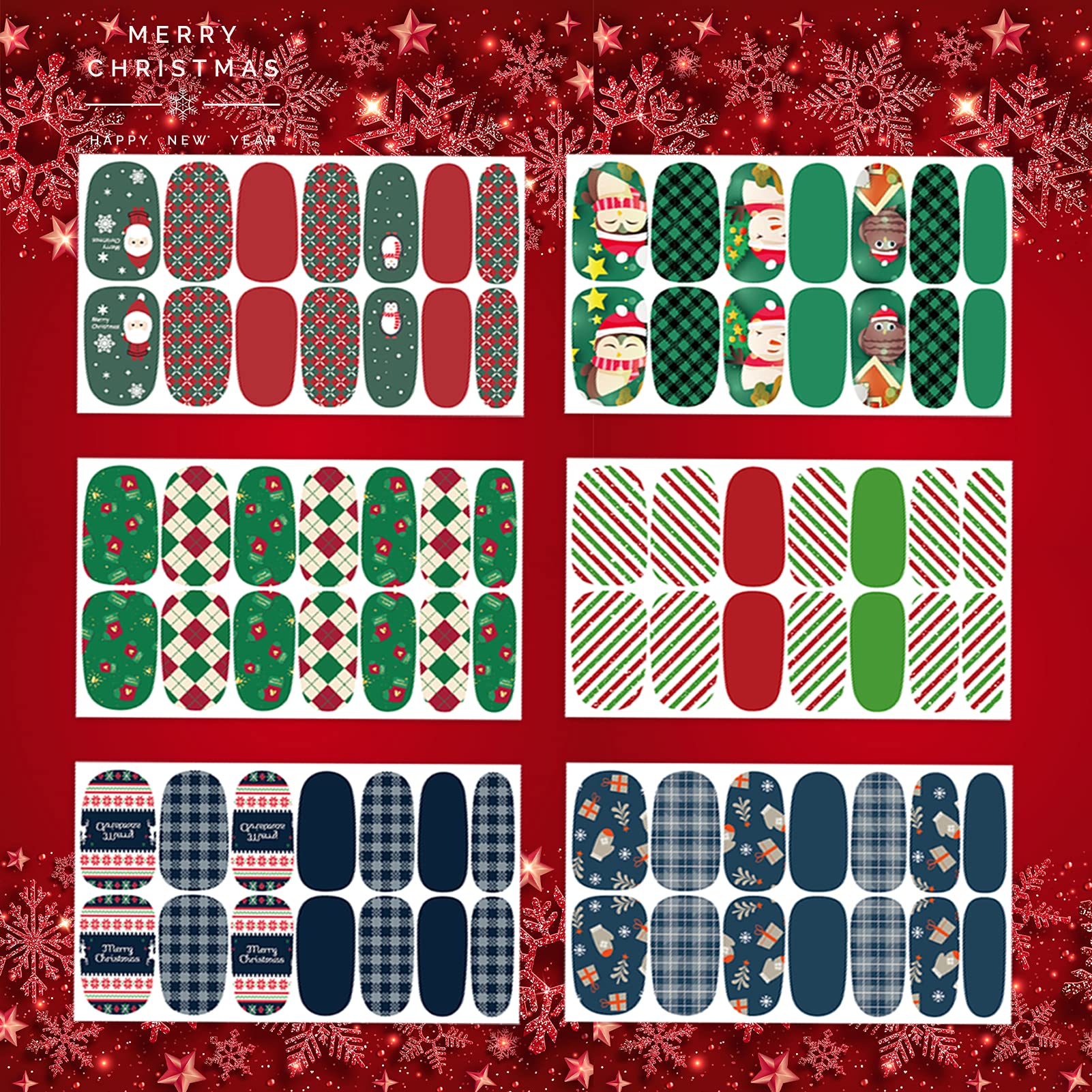 TailaiMei 14 Sheets Christmas Nail Wraps – Self-Adhesive DIY Nail Art Decals with 2 Nail Files | Gift Style