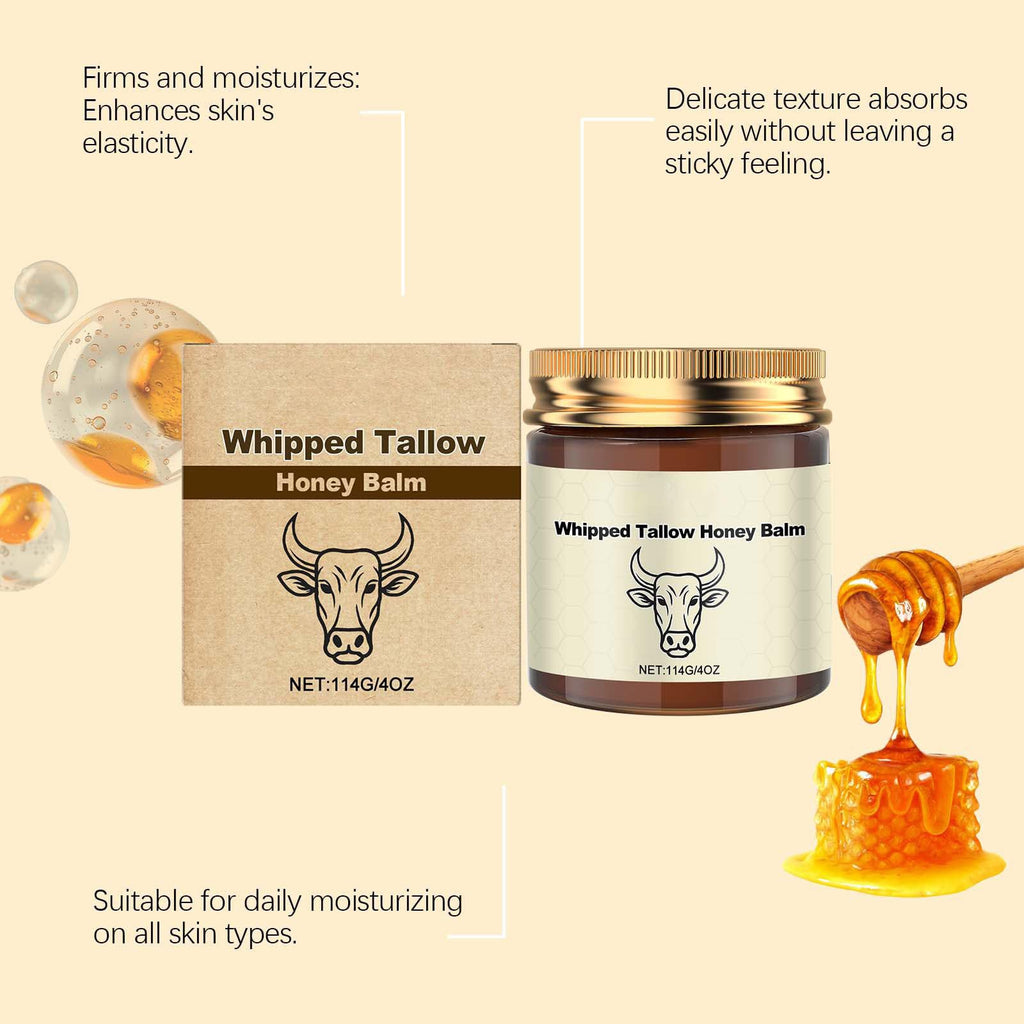 Organic Grass-Fed Whipped Tallow Balm with Raw Honey | Face & Body Skincare, Fast Absorption | 4.23 oz