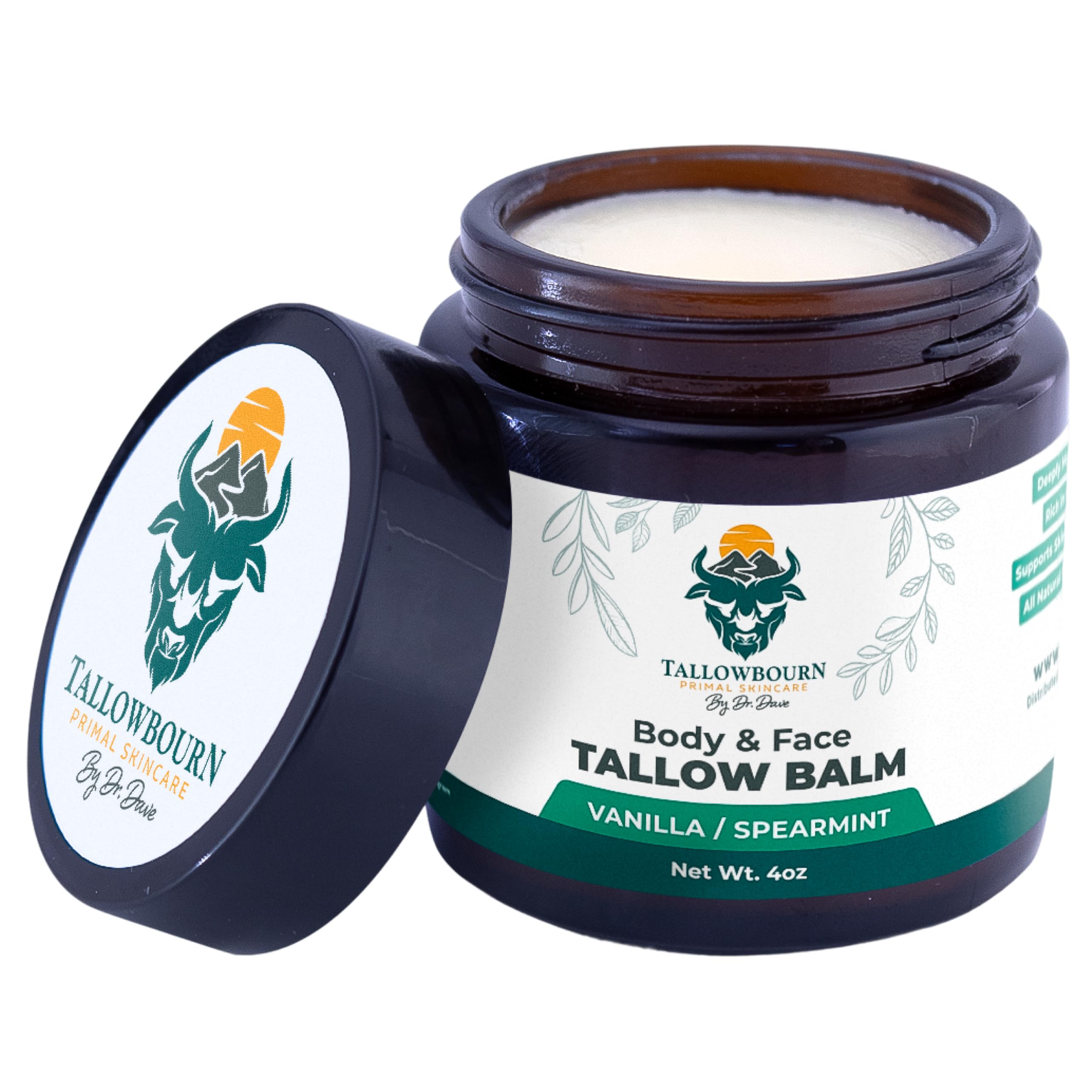 Tallowbourn Grass-Fed Beef Tallow Balm | Vanilla & Spearmint, Face & Body, 4 oz