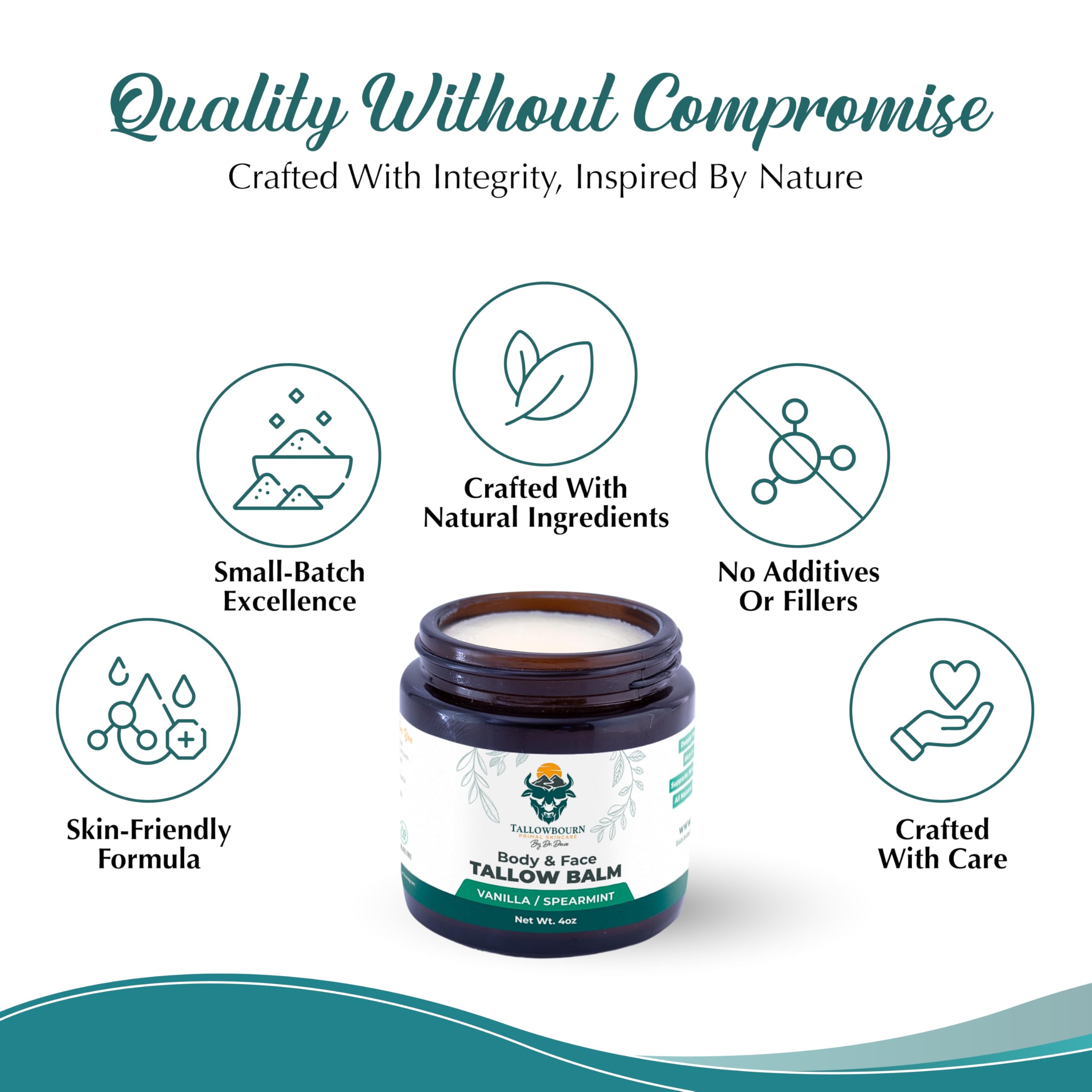 Tallowbourn Grass-Fed Beef Tallow Balm | Vanilla & Spearmint, Face & Body, 4 oz