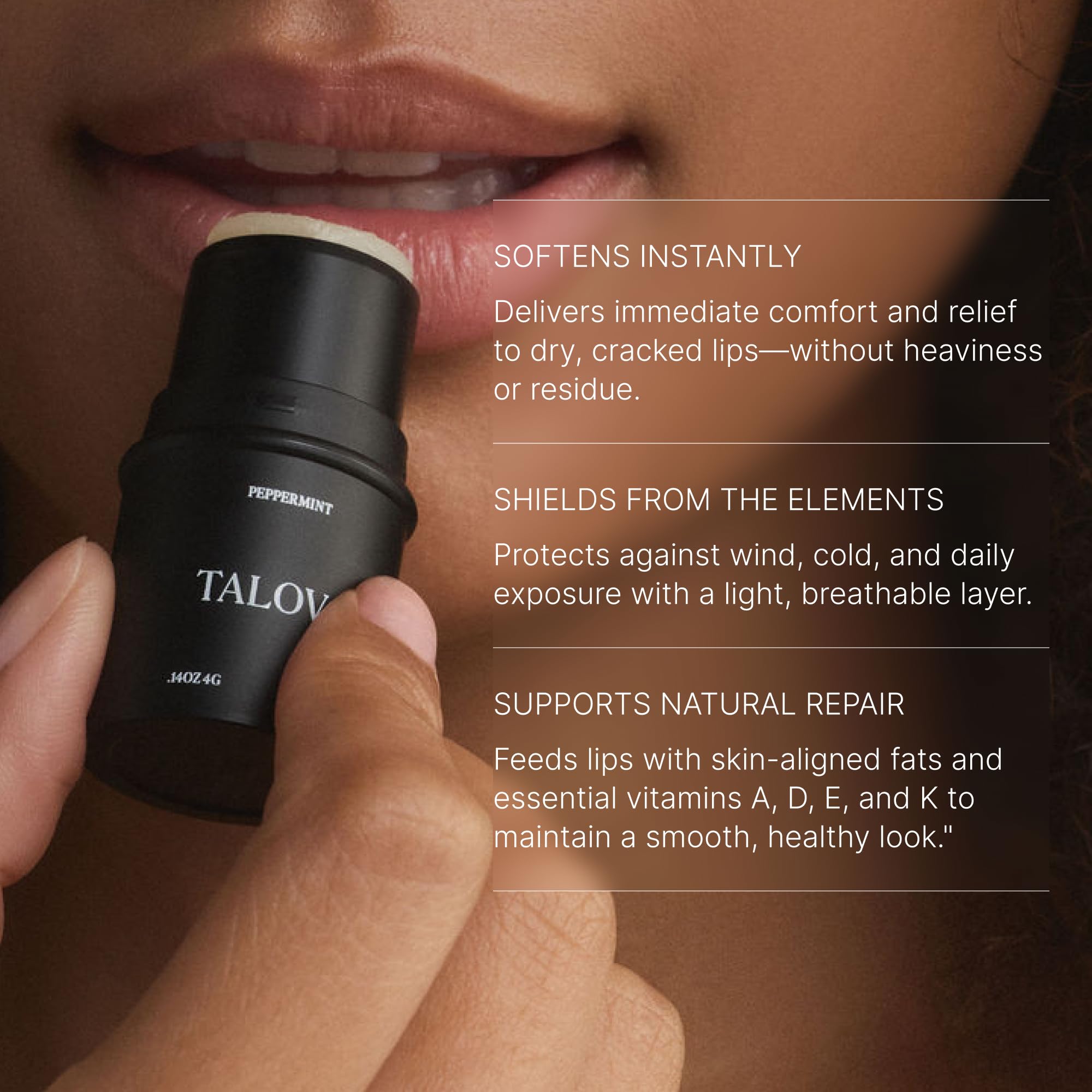 TALOVA Peppermint Grass-Fed Tallow Lip Balm – Overnight Lip Mask with Vitamins A, D, E, and K
