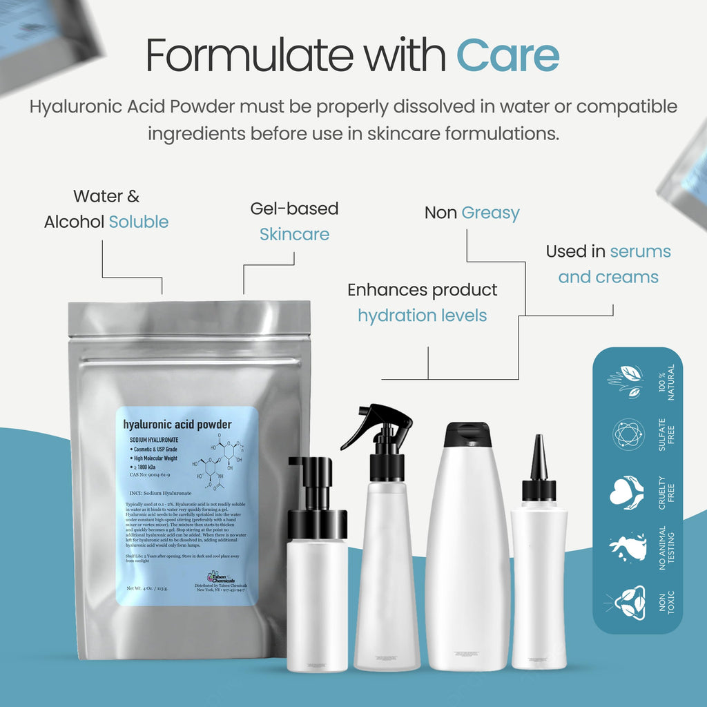 Talsen Chemicals Pure Hyaluronic Acid Powder 1800 kDa+ (2 oz / 56 g) – DIY Serums, Natural Cosmetic Grade