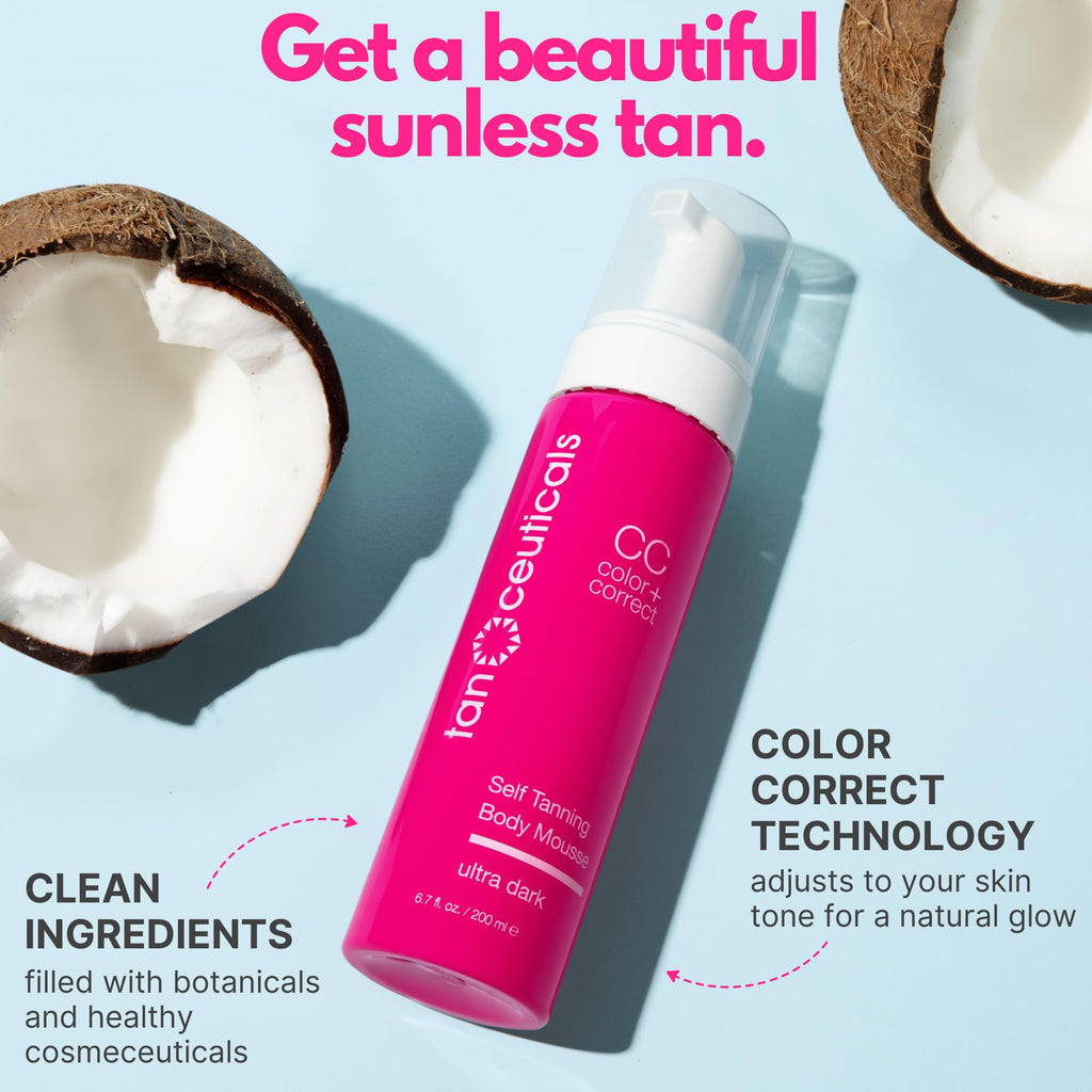 Tanceuticals CC Self Tanning Mousse Ultra Dark – Streak-Free Sunless Tan, Coconut Scent, 6.7 oz