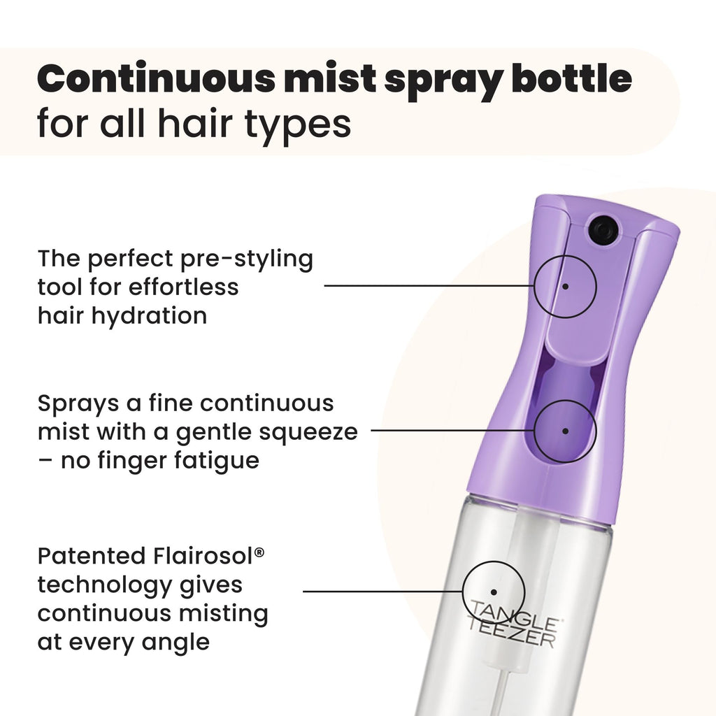 Tangle Teezer Fine Mist Bottle – Refillable Continuous Spray for Detangling & Styling (10.1 oz, Lilac)