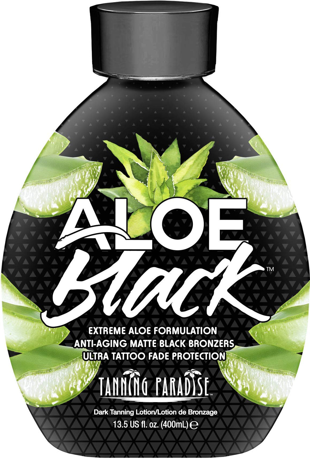 Tanning Paradise Aloe Black Lotion – Anti-Aging Matte Black Bronzer, Tattoo & Color Fade Protection, Deep Hydration (13.5 oz)