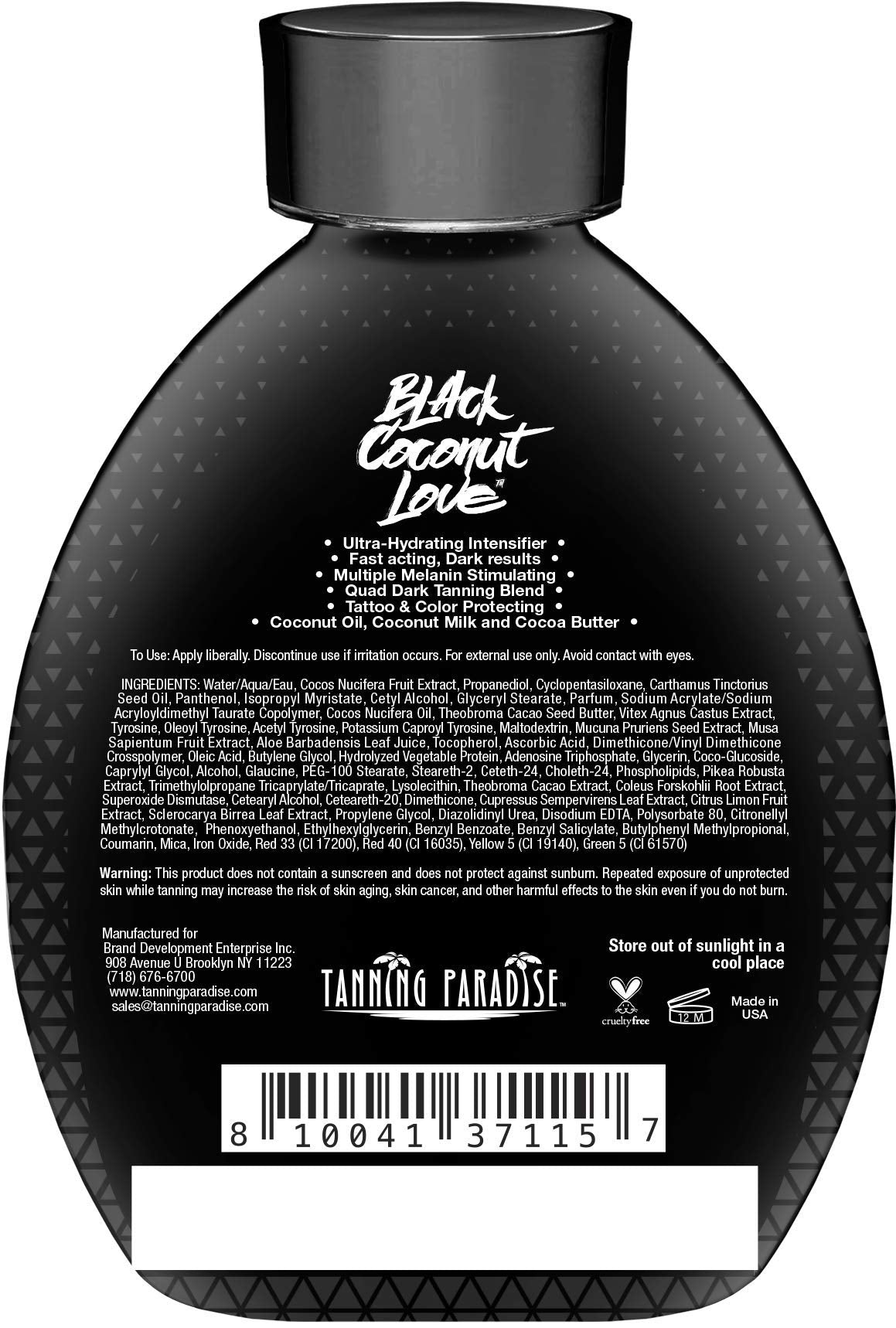 Tanning Paradise Aloe Black Lotion – Anti-Aging Matte Black Bronzer, Tattoo & Color Fade Protection, Deep Hydration (13.5 oz)