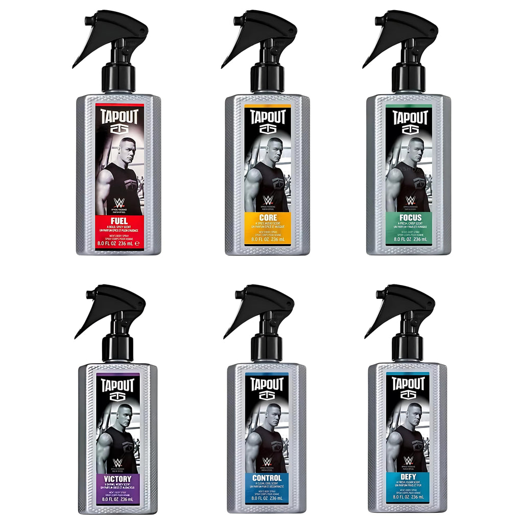 Tapout Body Spray for Men – 6-Pack Gift Set (8 oz Each) | CORE, CONTROL, VICTORY, FOCUS, FUEL, DEFY