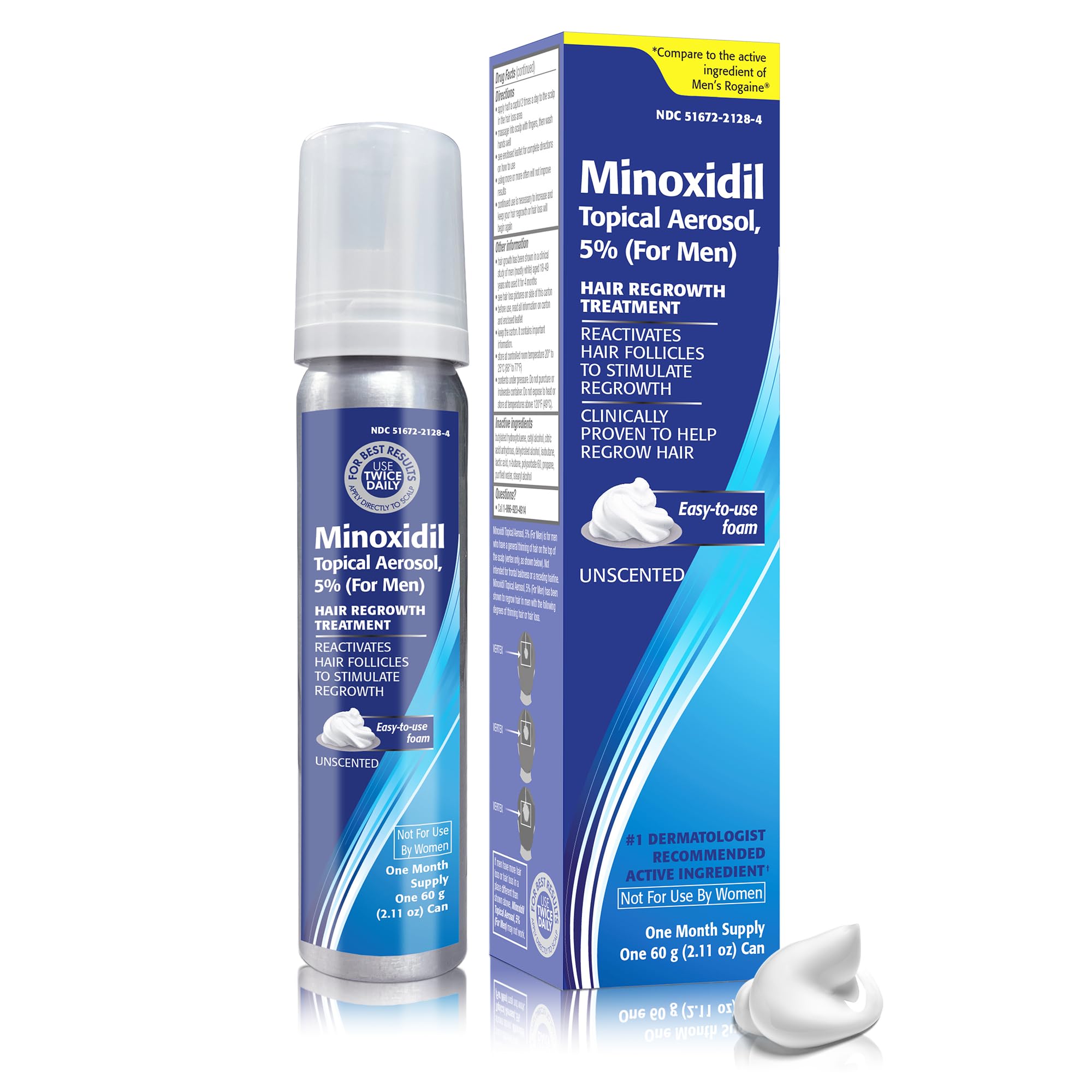 TARO Minoxidil 5% Foam for Men – 2.11 Oz Topical Hair Regrowth Solution (1 Month Supply)