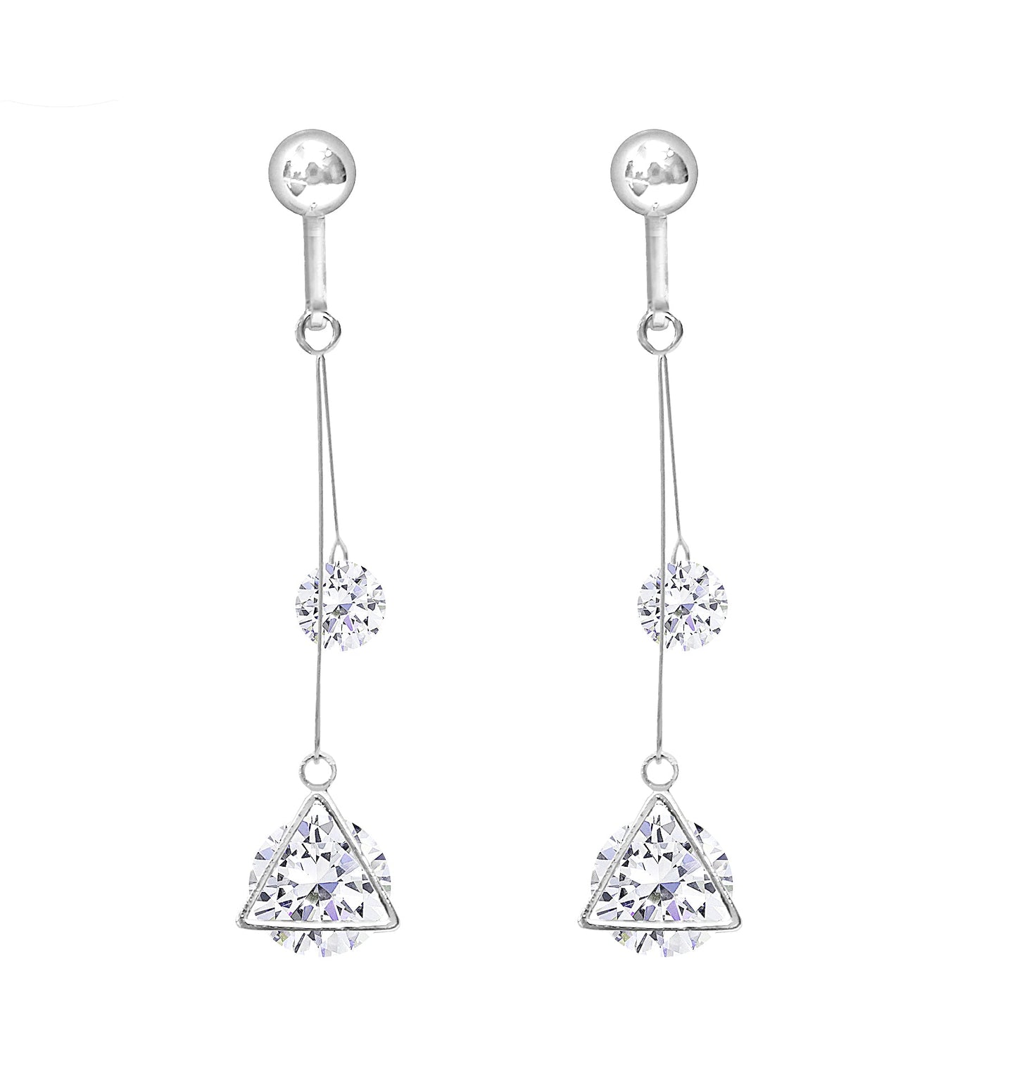 Crystal Drop Dangle Clip On Earrings Tassel Non Pierced Triangle Silver