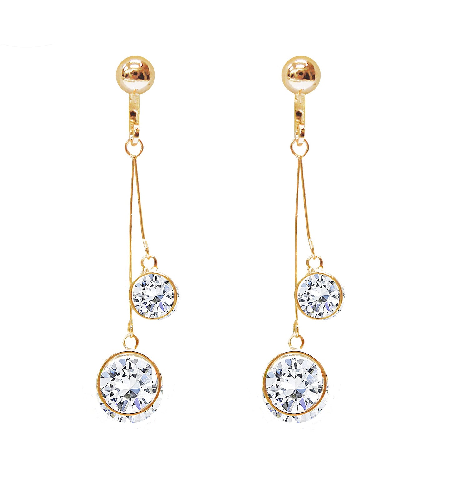 Crystal Drop Dangle Clip On Earrings Tassel Non Pierced Round Circle Gold