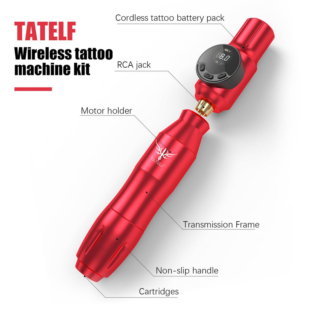 TATELF Wireless Tattoo Gun Starter Kit – Pro Complete Rotary Pen, 2000mAh Battery, 40 Cartridges, 11 Inks