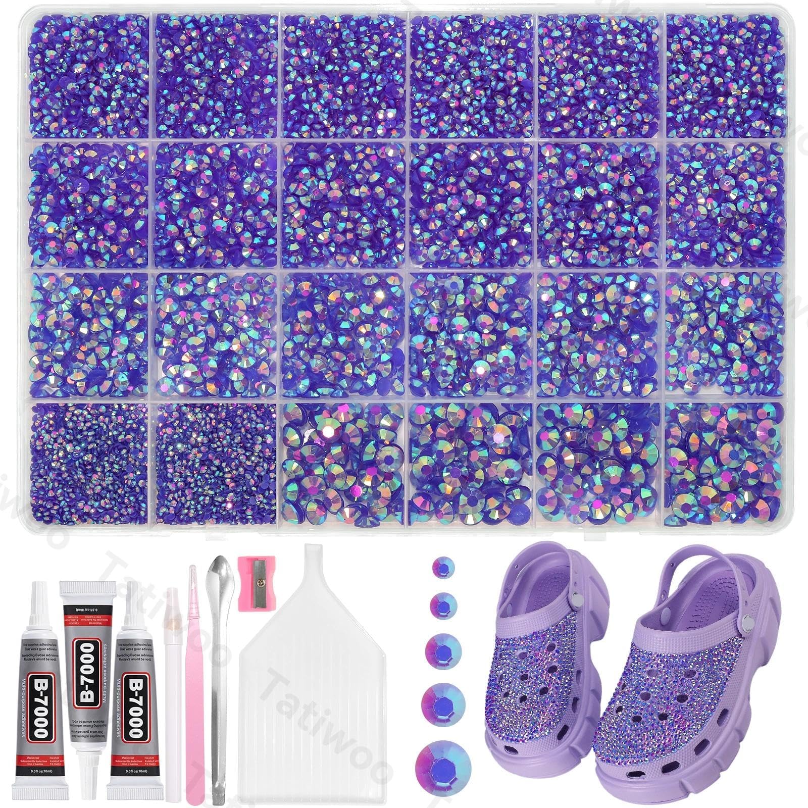 Tatiwoo 20000P Purple AB Flatback Rhinestones Kit – All-in-One Bedazzling Set