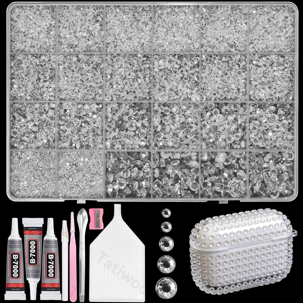 Tatiwoo 20000Pcs Clear Crystal Flatback Jelly Rhinestones – Mixed Sizes for DIY Crafts