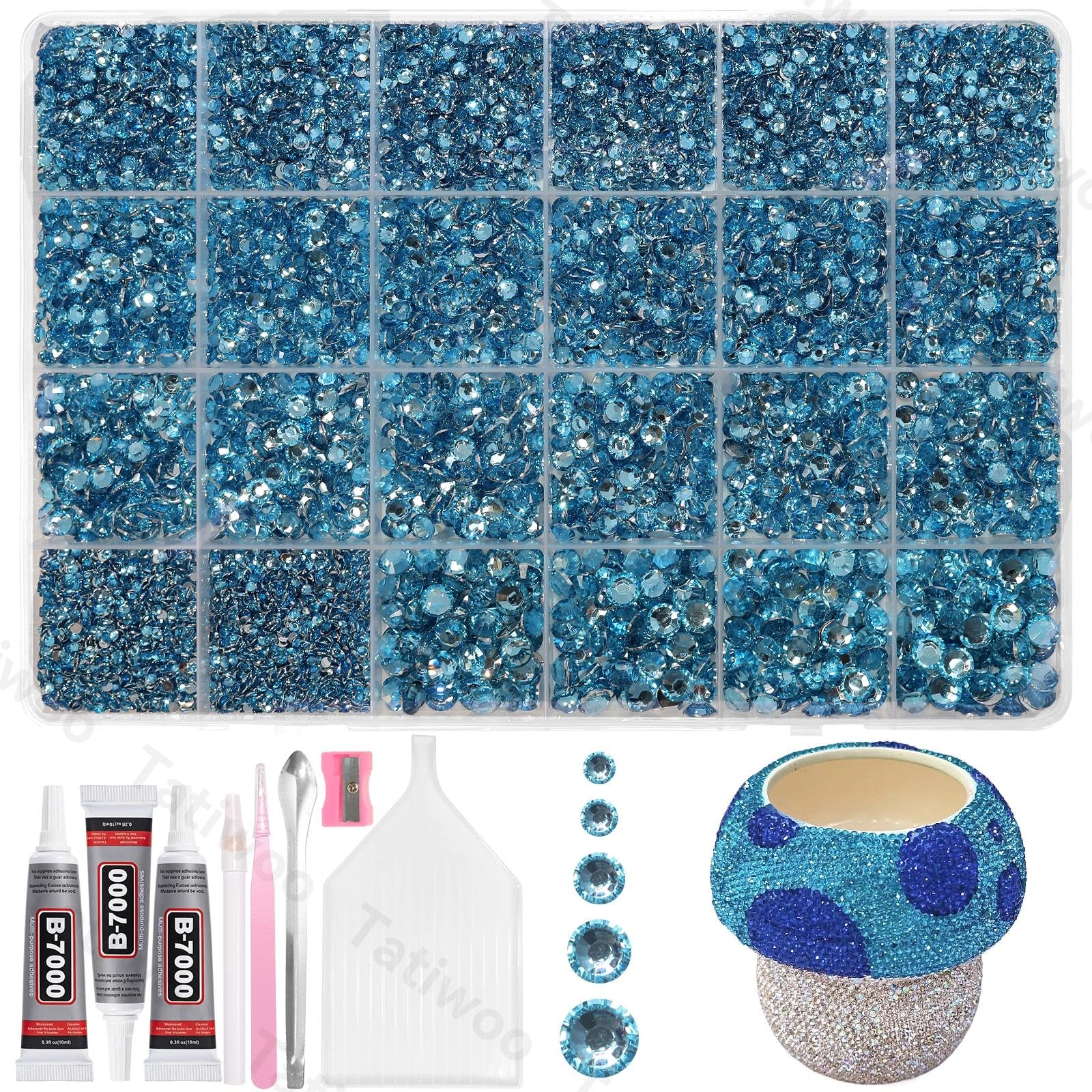 Tatiwoo 20000Pcs Light Blue Flatback Rhinestones Kit – Mixed Sizes for Crafting & DIY