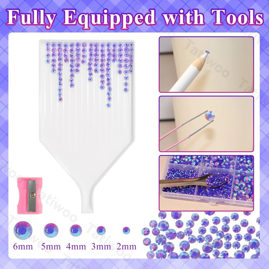 Tatiwoo 20000P Purple AB Flatback Rhinestones Kit – All-in-One Bedazzling Set