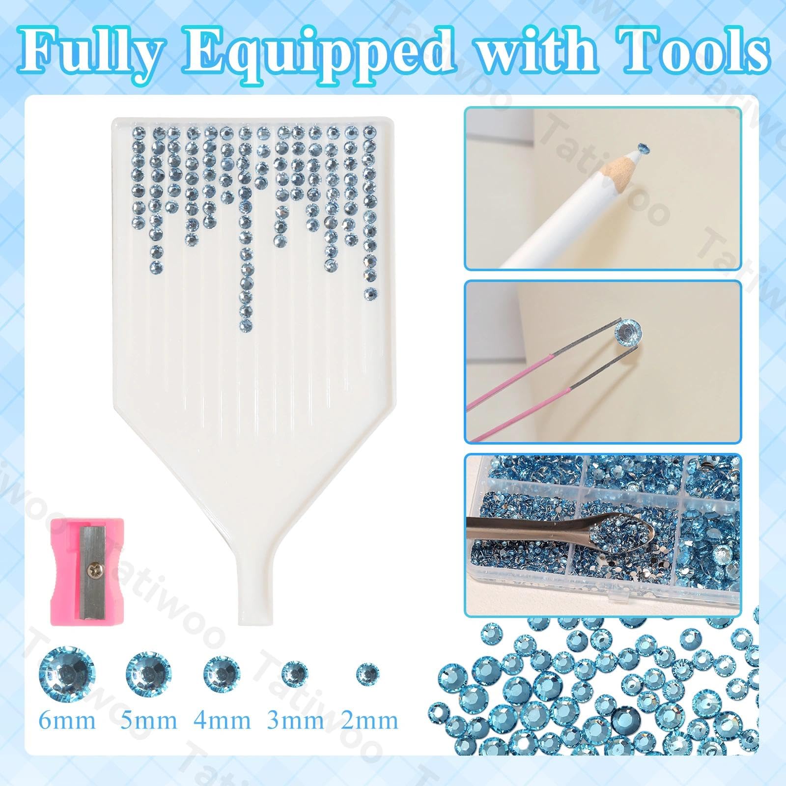 Tatiwoo 20000Pcs Light Blue Flatback Rhinestones Kit – Mixed Sizes for Crafting & DIY