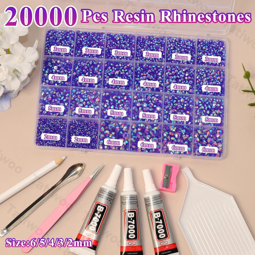 Tatiwoo 20000P Purple AB Flatback Rhinestones Kit – All-in-One Bedazzling Set