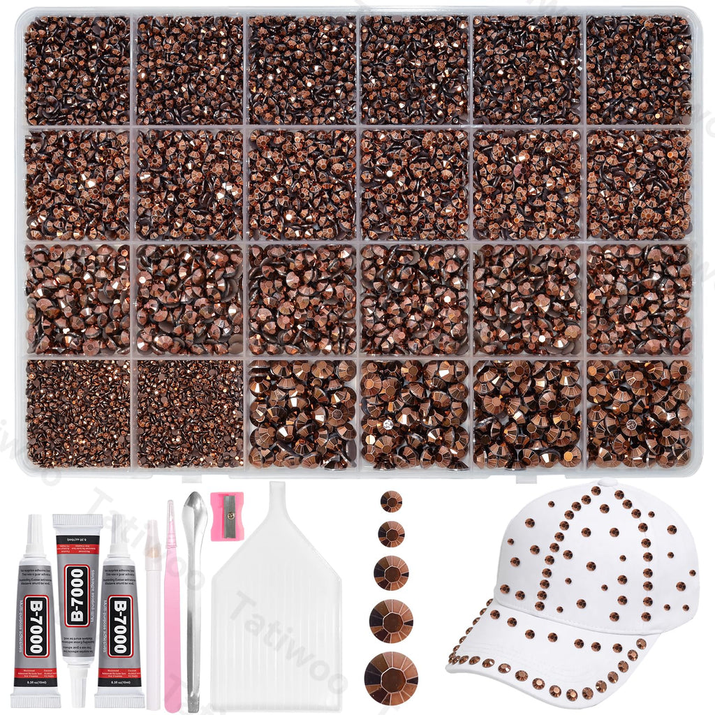 Tatiwoo 20,000 Bronze Tan Flatback Rhinestones Kit for DIY Crafting & Decor