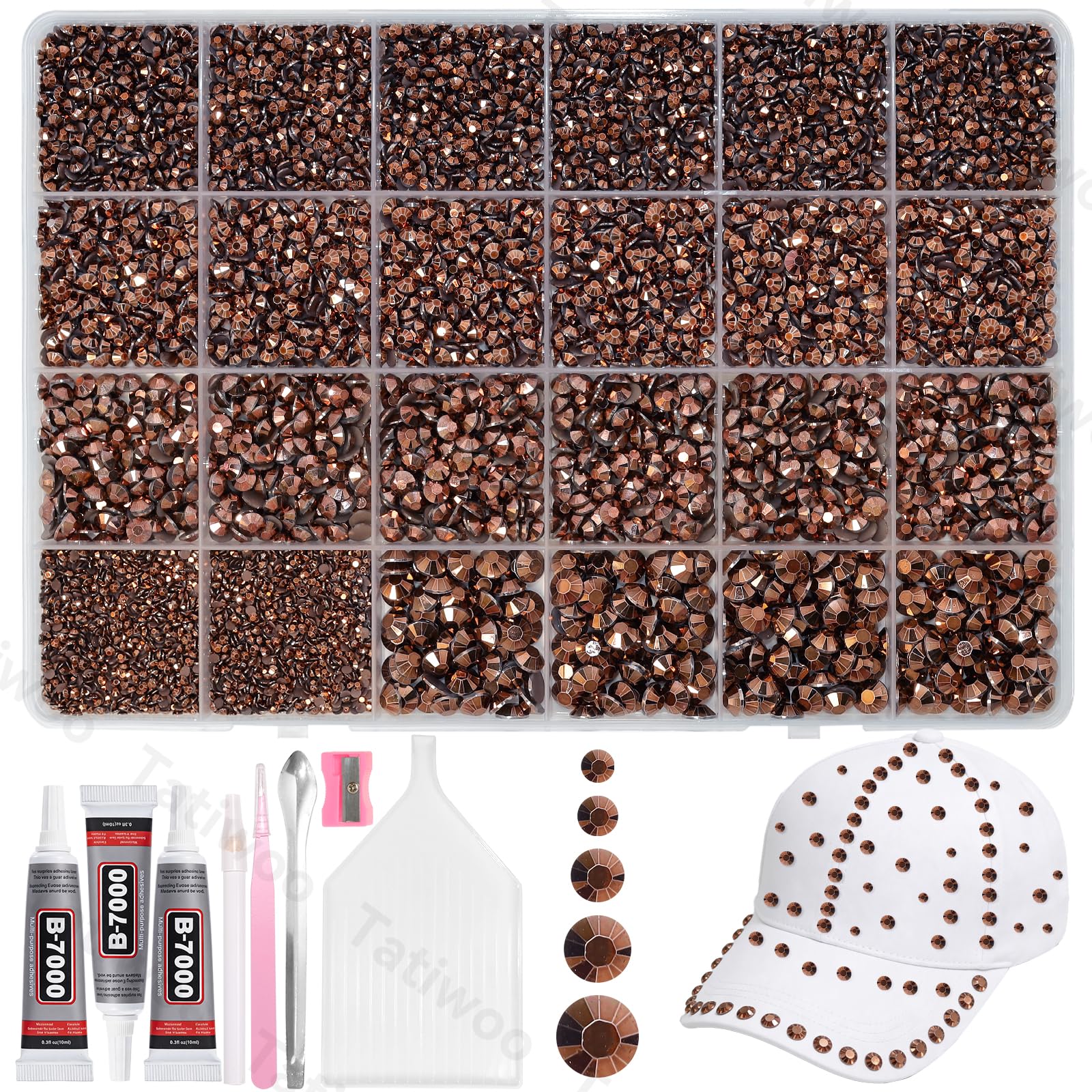 Tatiwoo 20,000 Bronze Tan Flatback Rhinestones Kit for DIY Crafting & Decor
