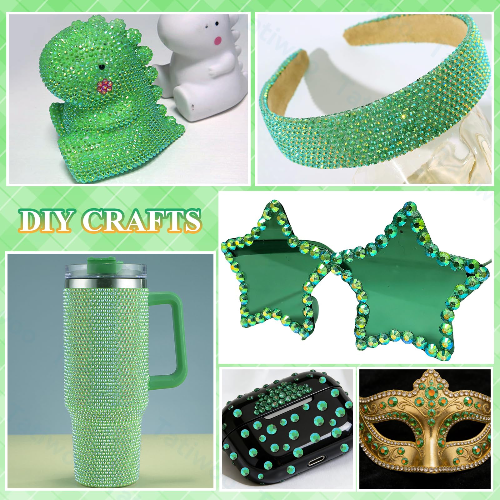Tatiwoo 20000Pcs Dark Green Flatback Jelly Rhinestones – Mixed Sizes for Crafts, DIY, Tumblers