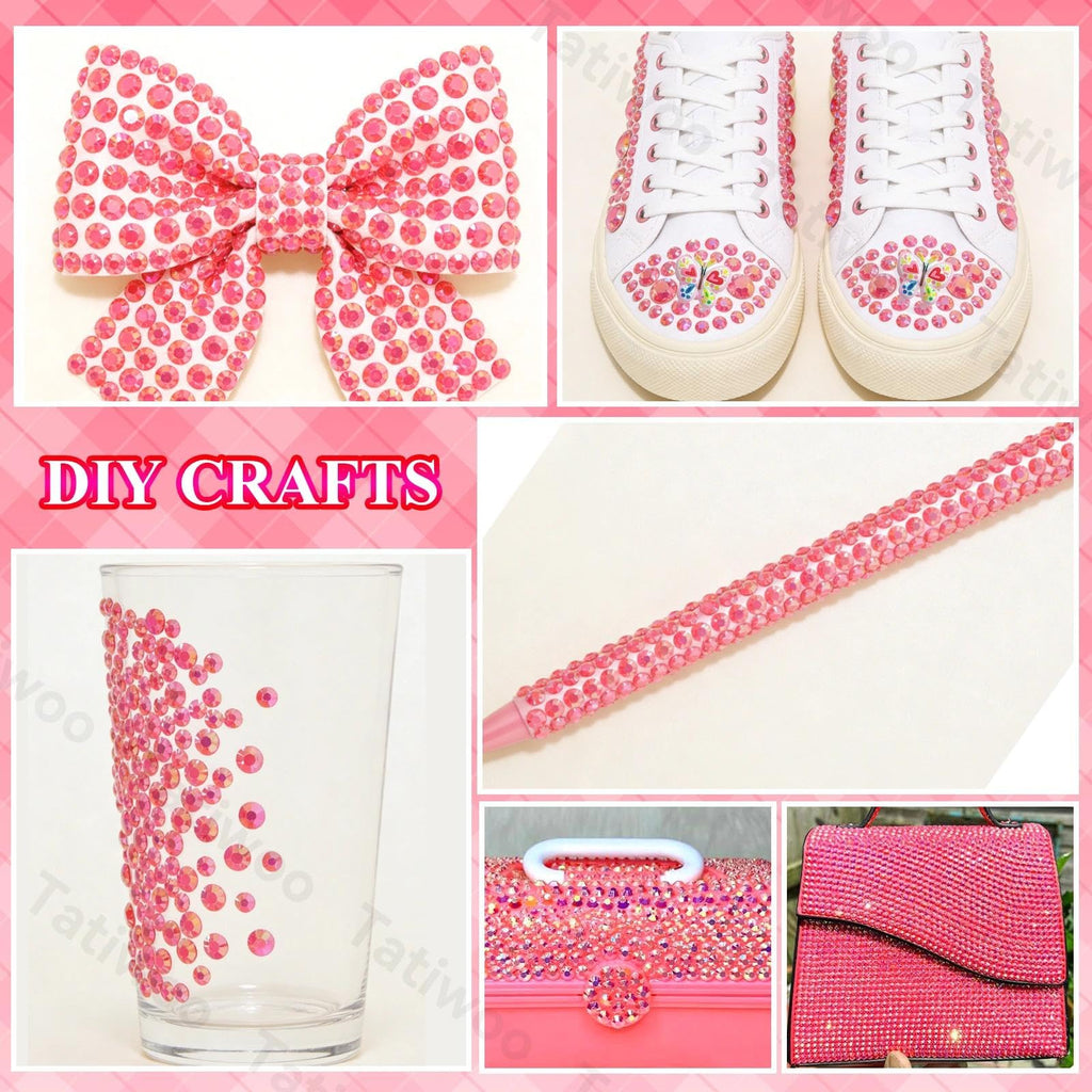 Tatiwoo 20,000 Pcs Dark Pink Flatback Jelly Rhinestones Kit – Mixed Sizes for DIY Crafts