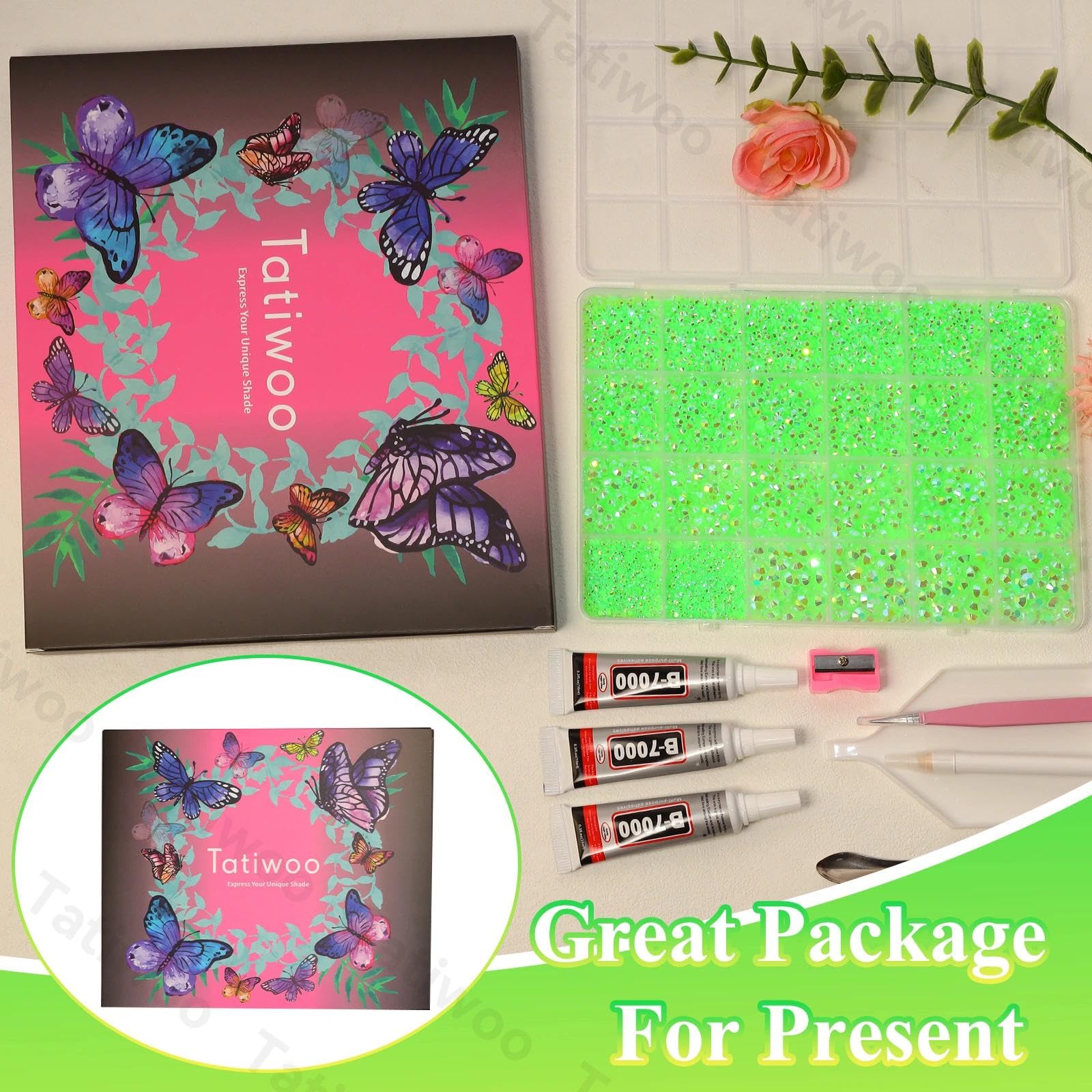 Tatiwoo 20000Pcs Light Green Flatback Jelly Resin Rhinestones – Mixed Sizes for Crafting, DIY Face & Body Art