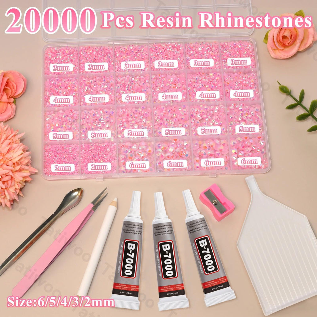 Tatiwoo 20000Pcs Light Pink AB Flatback Jelly Resin Rhinestones – Mixed Sizes for DIY Crafts, Tumblers & Makeup