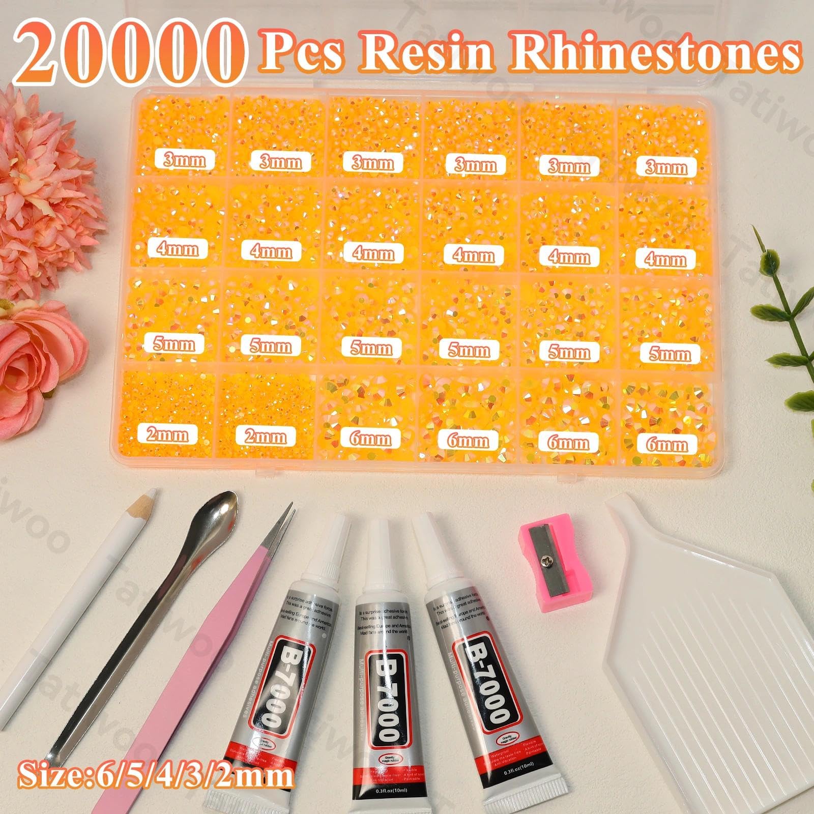 Tatiwoo 20000Pcs Light Orange Flatback Resin Rhinestones – Mixed Sizes for DIY Crafting