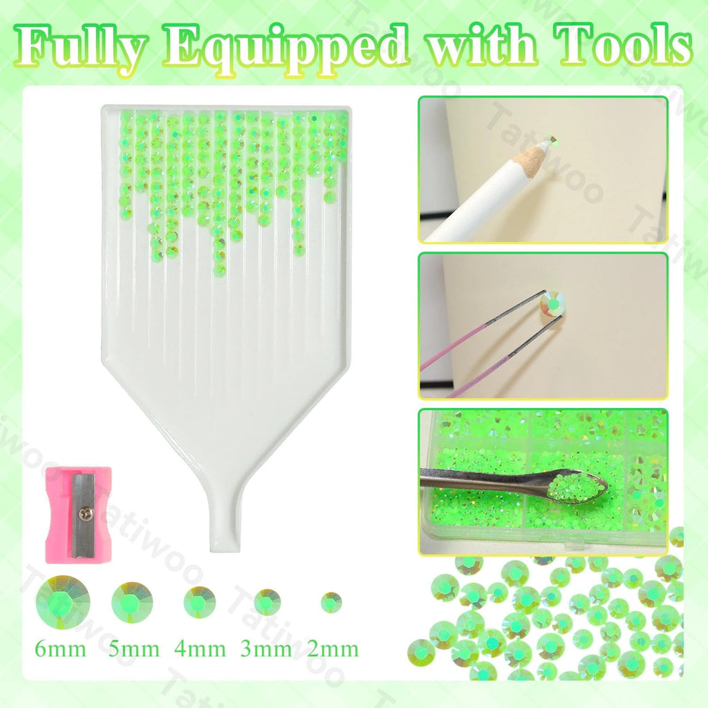 Tatiwoo 20000Pcs Light Green Flatback Jelly Resin Rhinestones – Mixed Sizes for Crafting, DIY Face & Body Art