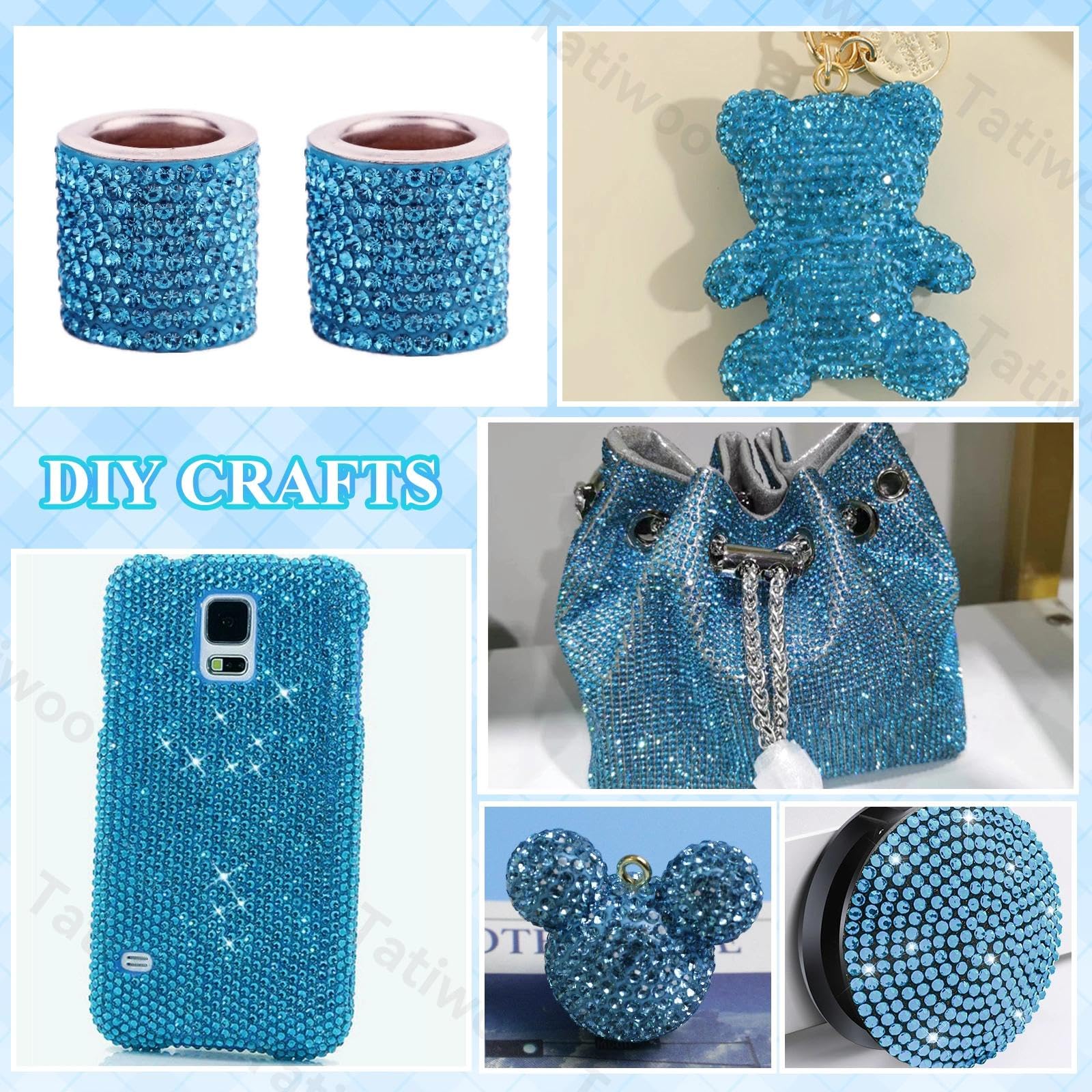Tatiwoo 20000Pcs Light Blue Flatback Rhinestones Kit – Mixed Sizes for Crafting & DIY