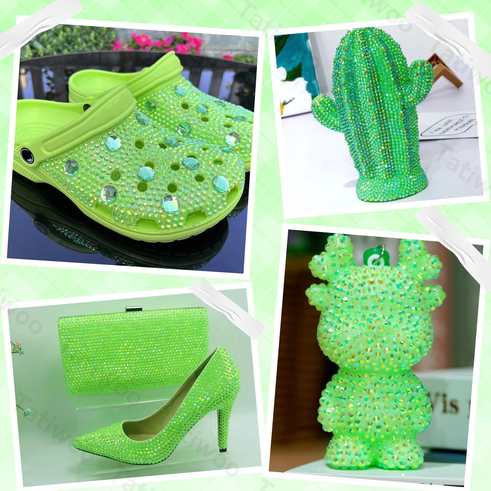 Tatiwoo 20000Pcs Light Green Flatback Jelly Resin Rhinestones – Mixed Sizes for Crafting, DIY Face & Body Art