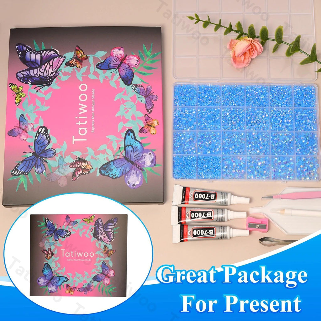 Tatiwoo 20000Pcs Blue Flatback Jelly Resin Rhinestones – Mixed Sizes for DIY Crafts