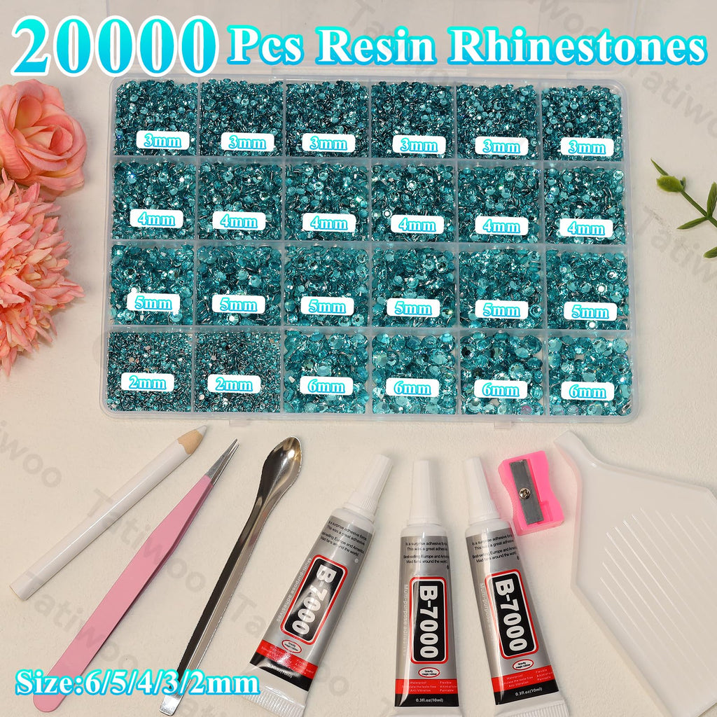 Tatiwoo 20000Pcs Lake Blue Flatback Jelly Resin Rhinestones – Mixed Sizes for DIY Crafting