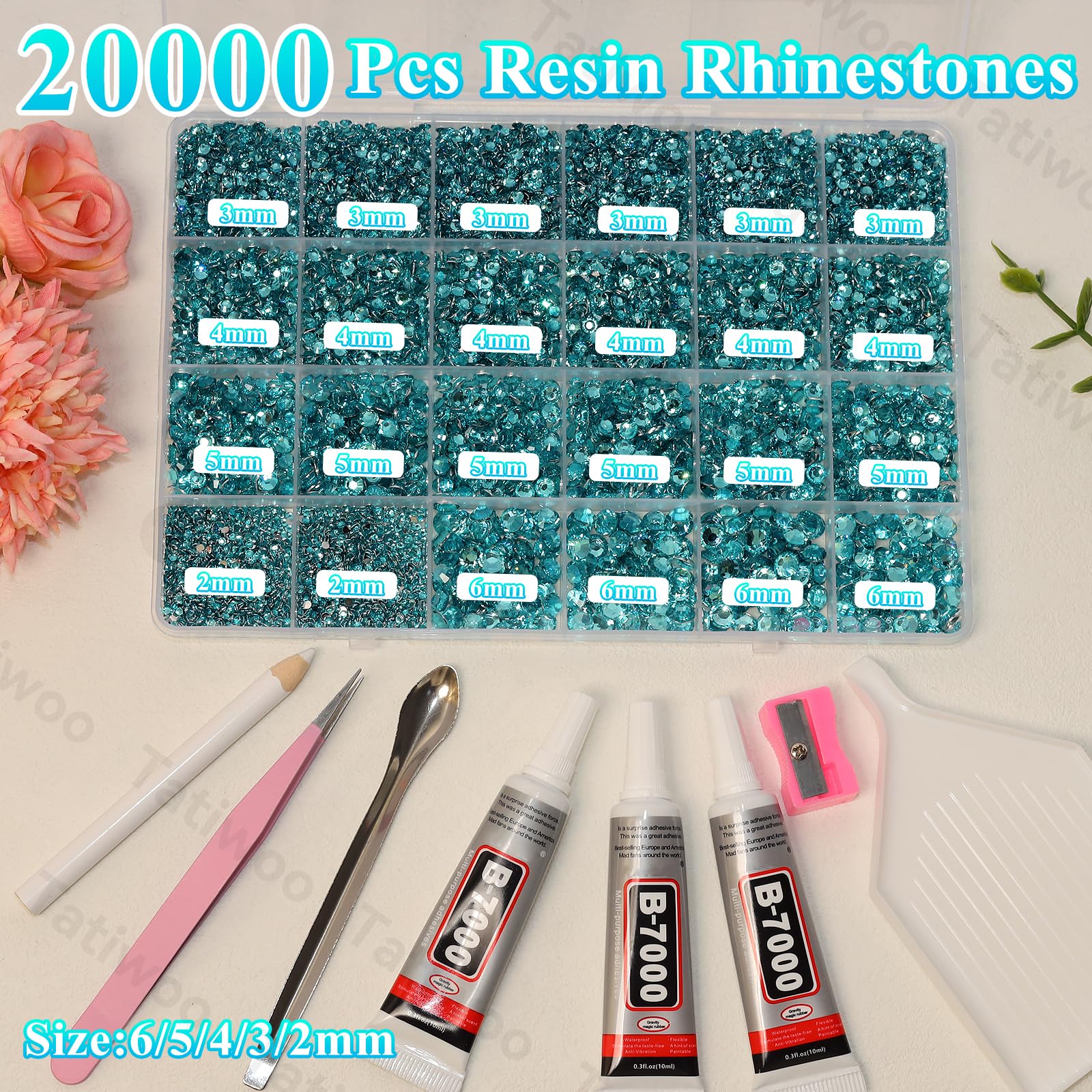 Tatiwoo 20000Pcs Lake Blue Flatback Jelly Resin Rhinestones – Mixed Sizes for DIY Crafting
