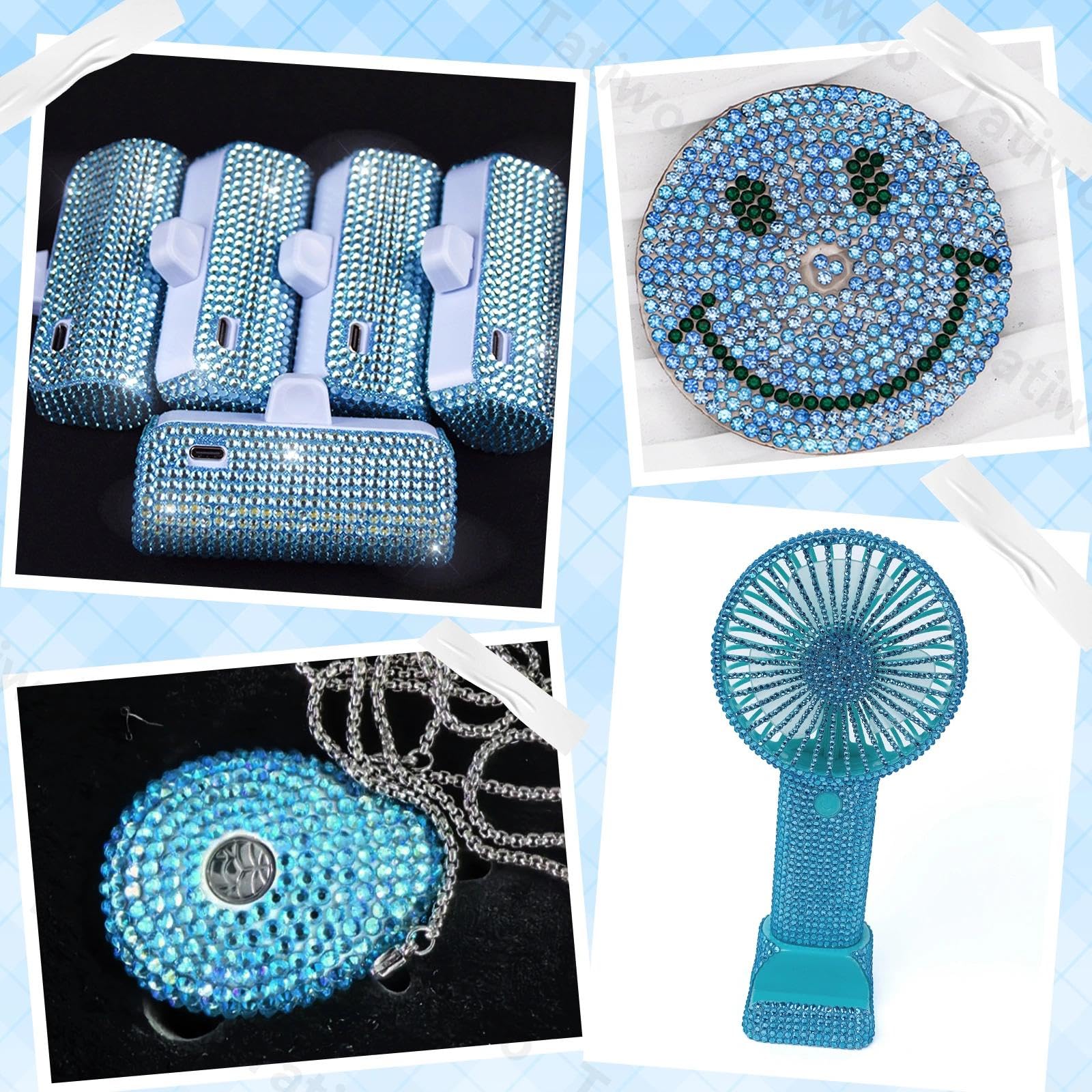 Tatiwoo 20000Pcs Light Blue Flatback Rhinestones Kit – Mixed Sizes for Crafting & DIY
