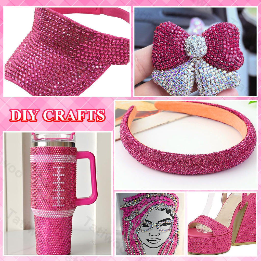 Tatiwoo 20000Pcs Hot Pink Flatback Resin Rhinestones Kit – Mixed Sizes for DIY Crafts & Tumblers